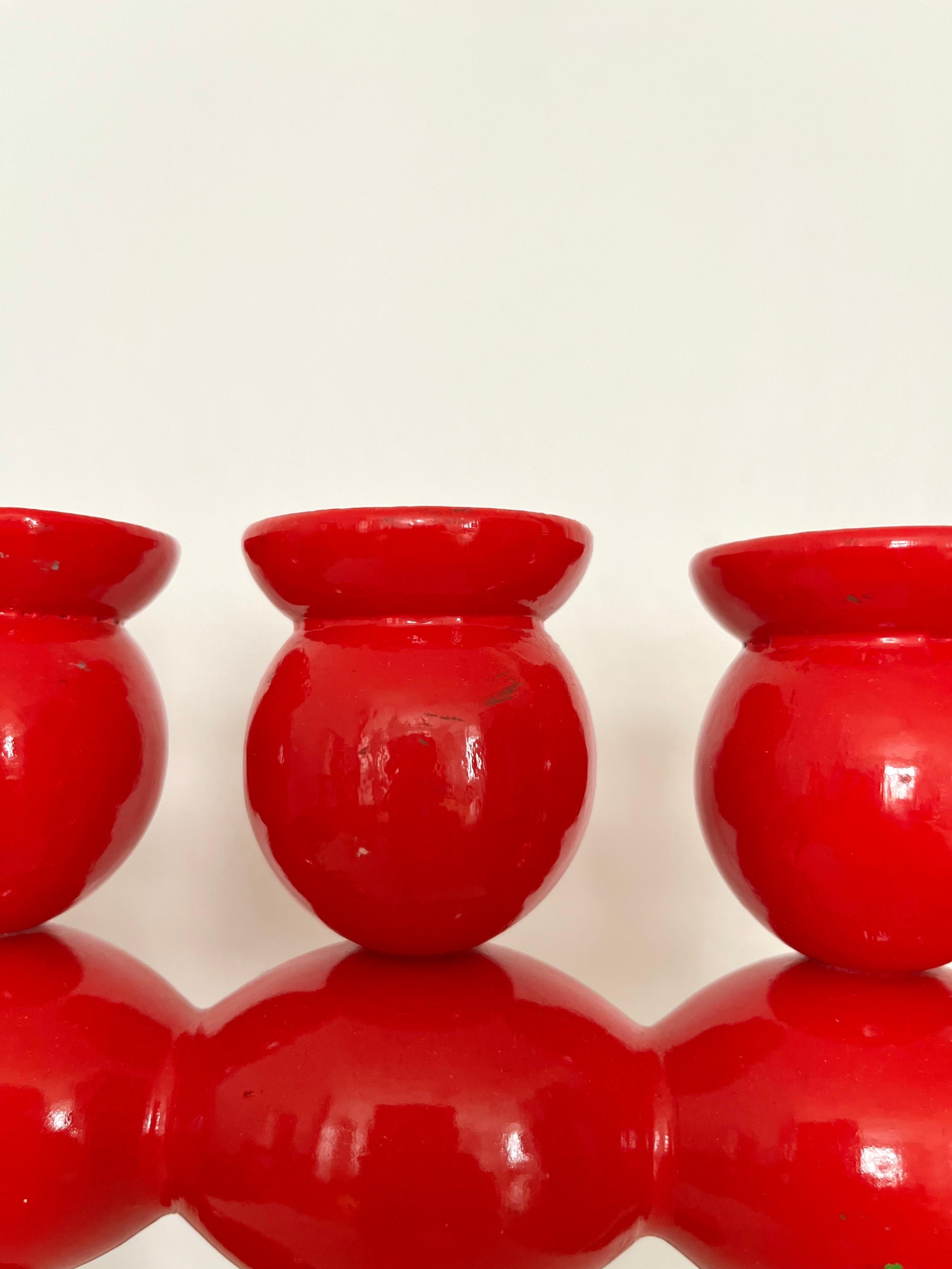 Swedish Red Lacquered Wood Candelabra, 1970s For Sale 8