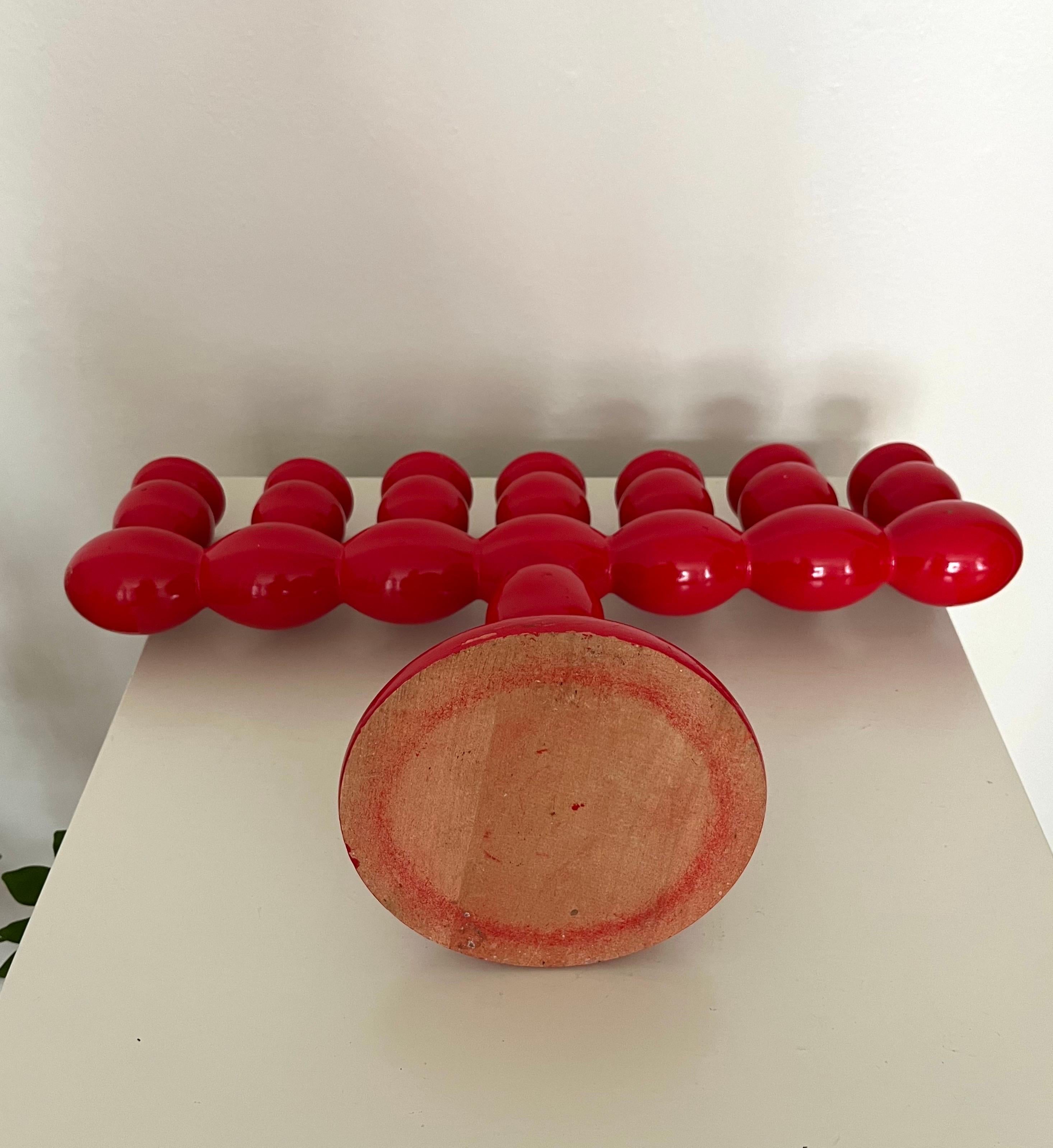 Swedish Red Lacquered Wood Candelabra, 1970s For Sale 14