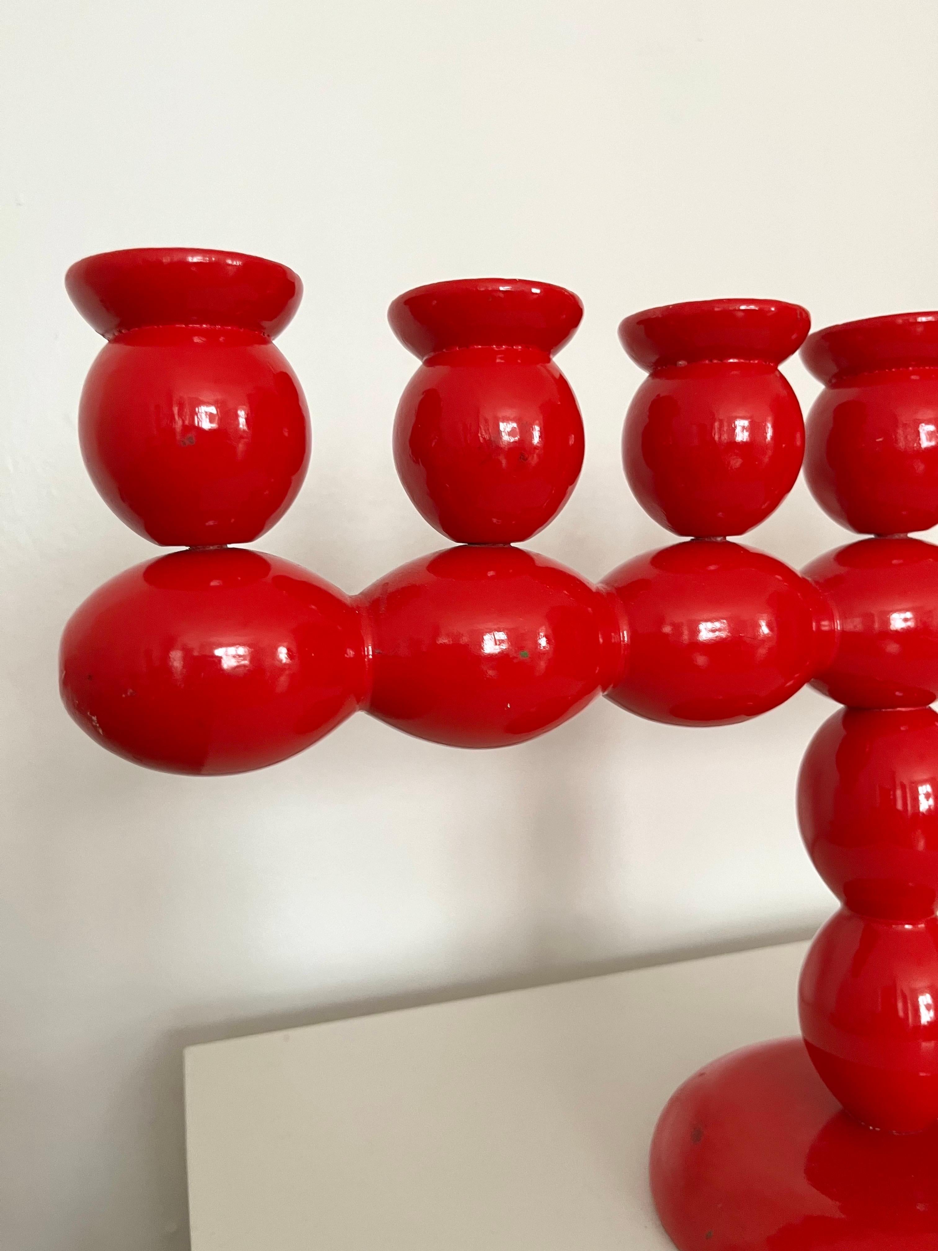 Swedish Red Lacquered Wood Candelabra, 1970s For Sale 5