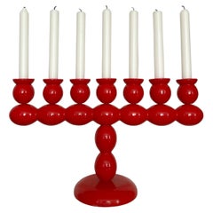 Swedish Red Lacquered Wood Candelabra, 1970s