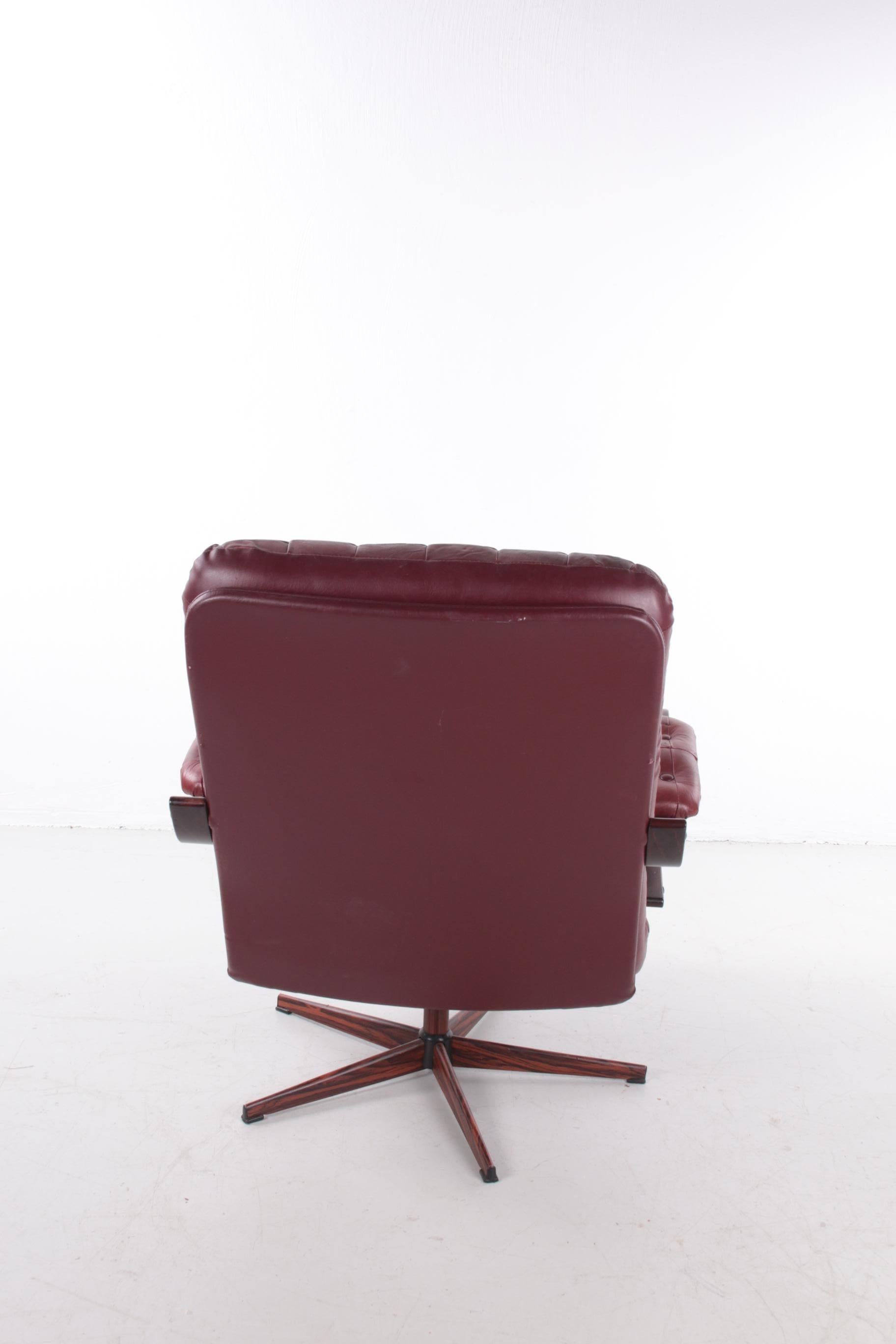 Industrial Swedish Red Leather Patches Armchair Rotatable