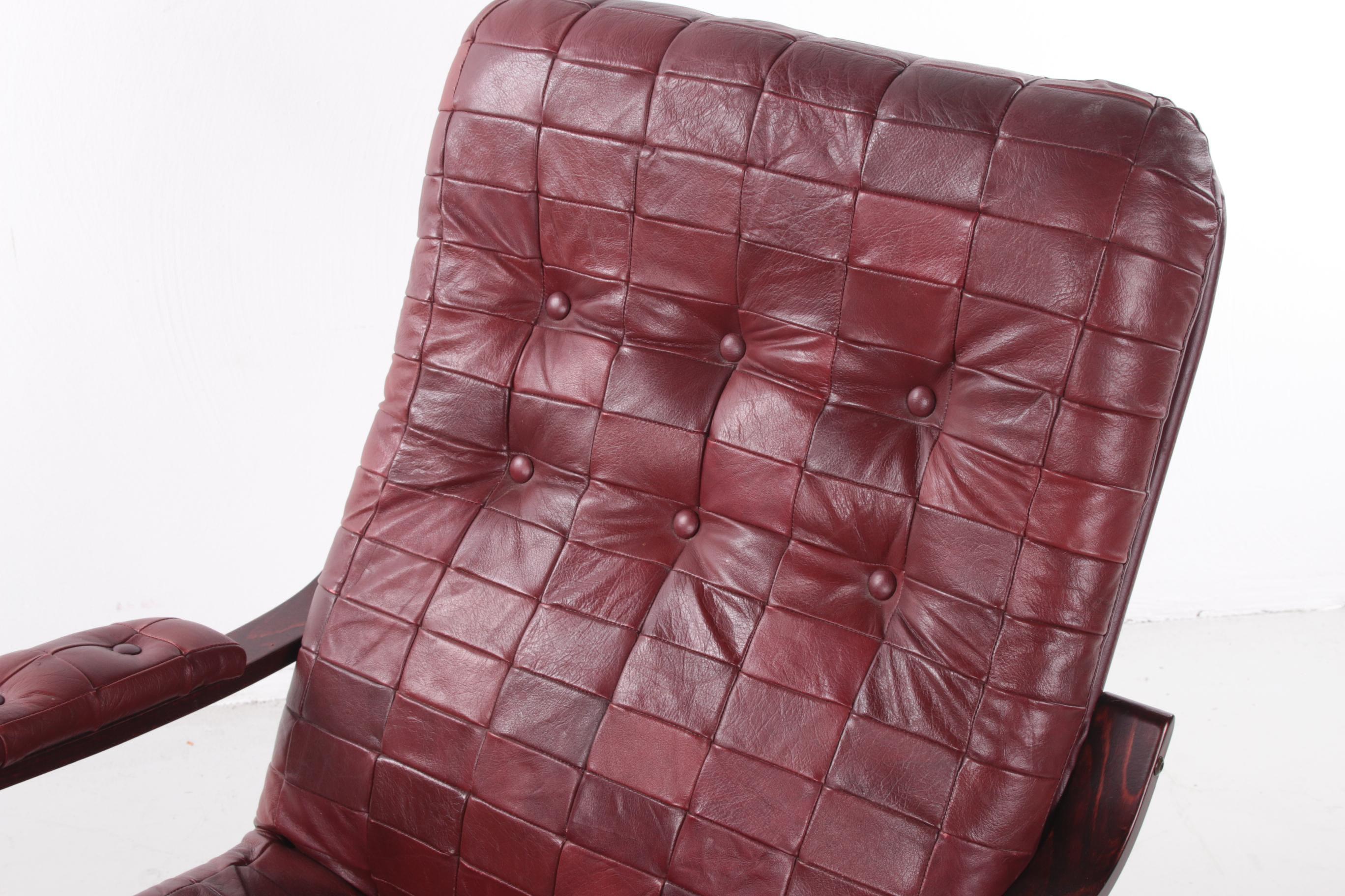 Swedish Red Leather Patches Armchair Rotatable 3