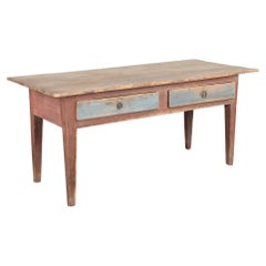 Antique Swedish Red Painted Farm Table Console With Two Drawers, circa 1820-40