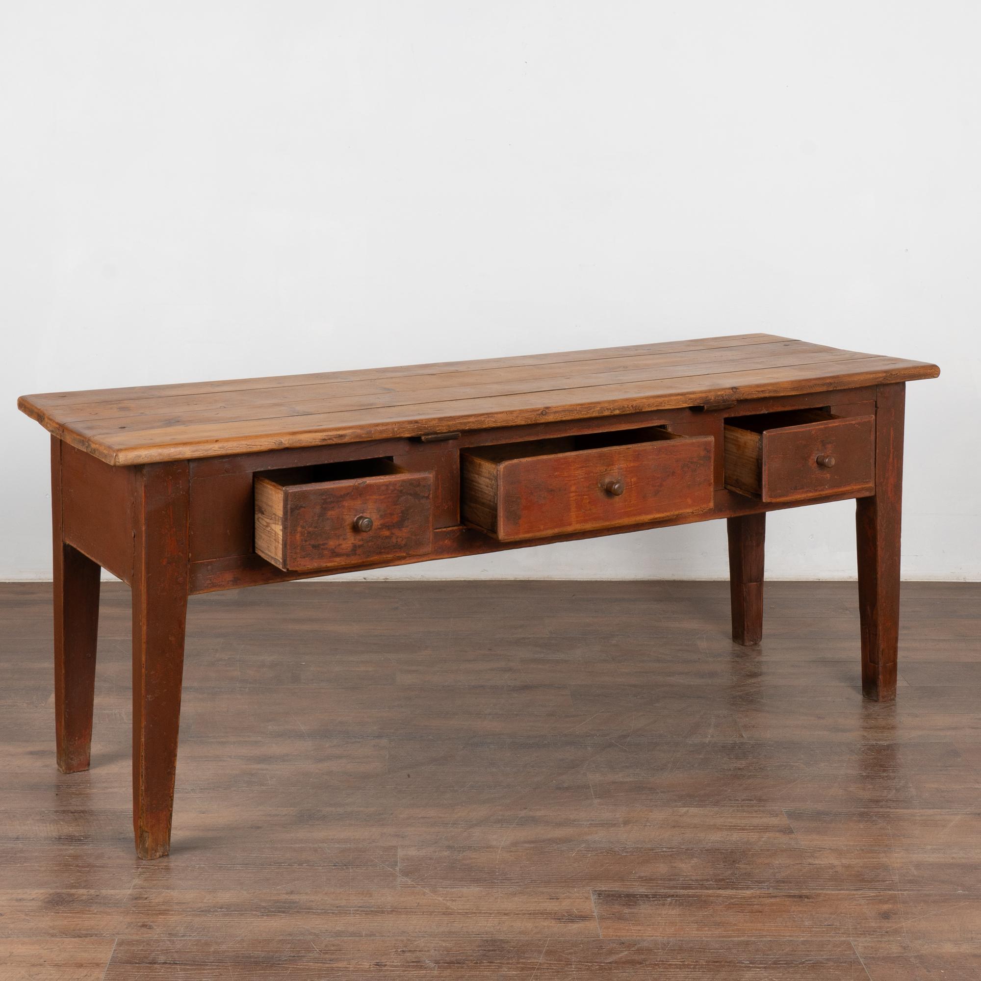 Country Swedish Red Painted Pine Farmhouse Console Table with Drawers, circa 1820-40