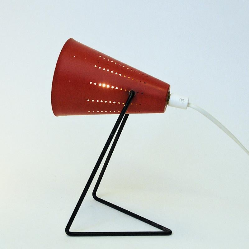 Scandinavian Modern Swedish Red Vintage Metal Table Lamp by Svend Aage Holm-sørensen, 1950s