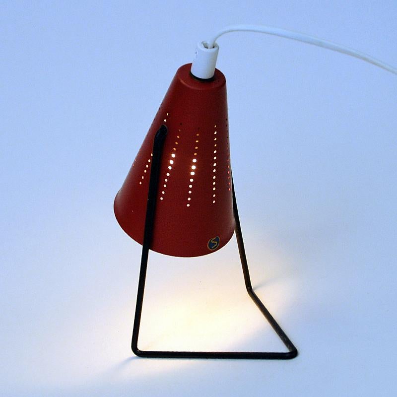 Enameled Swedish Red Vintage Metal Table Lamp by Svend Aage Holm-sørensen, 1950s