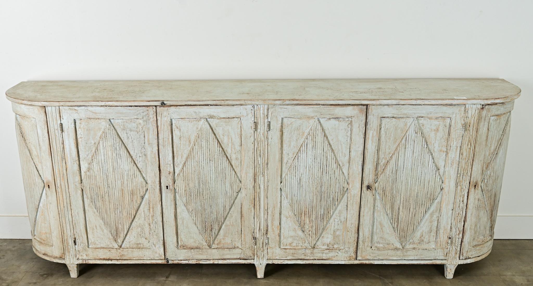 Hand-Carved Swedish Reproduction Painted Demilune Buffet For Sale