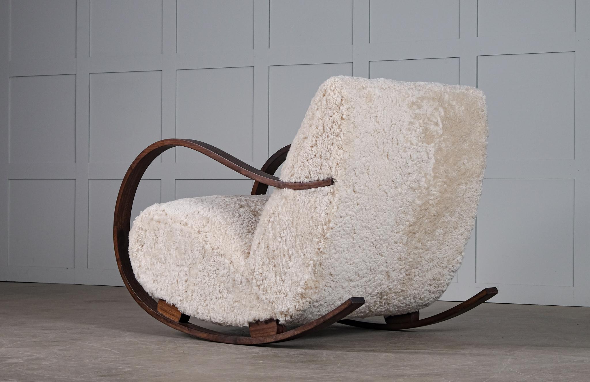 Swedish Rocking Chair in Sheepskin, 1940s In Good Condition For Sale In Stockholm, SE