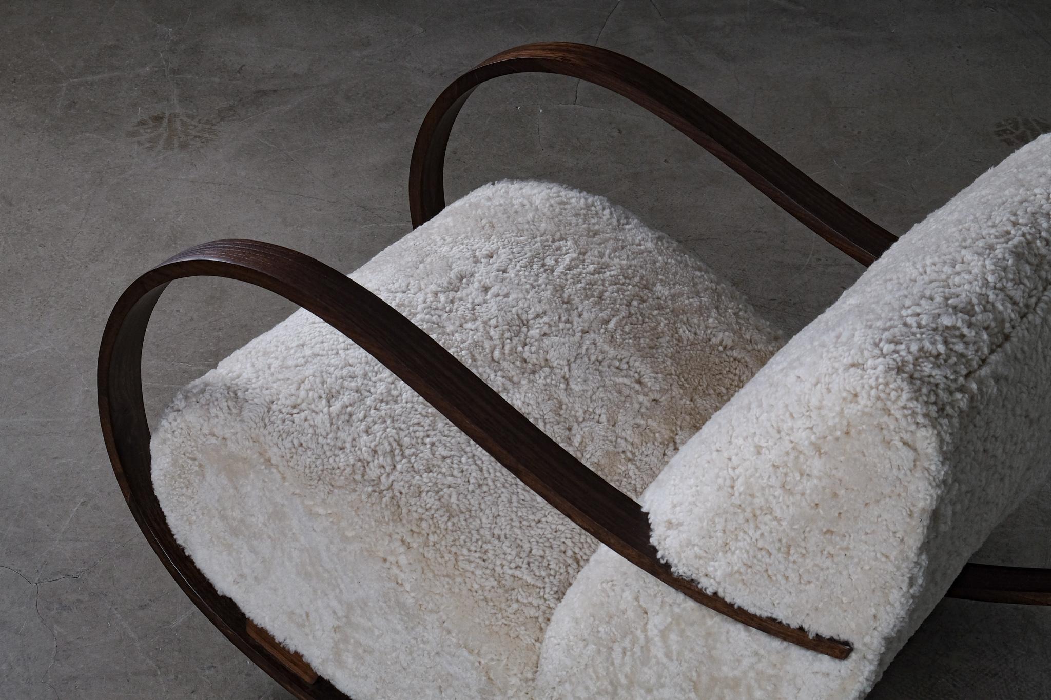 Swedish Rocking Chair in Sheepskin, 1940s For Sale 2