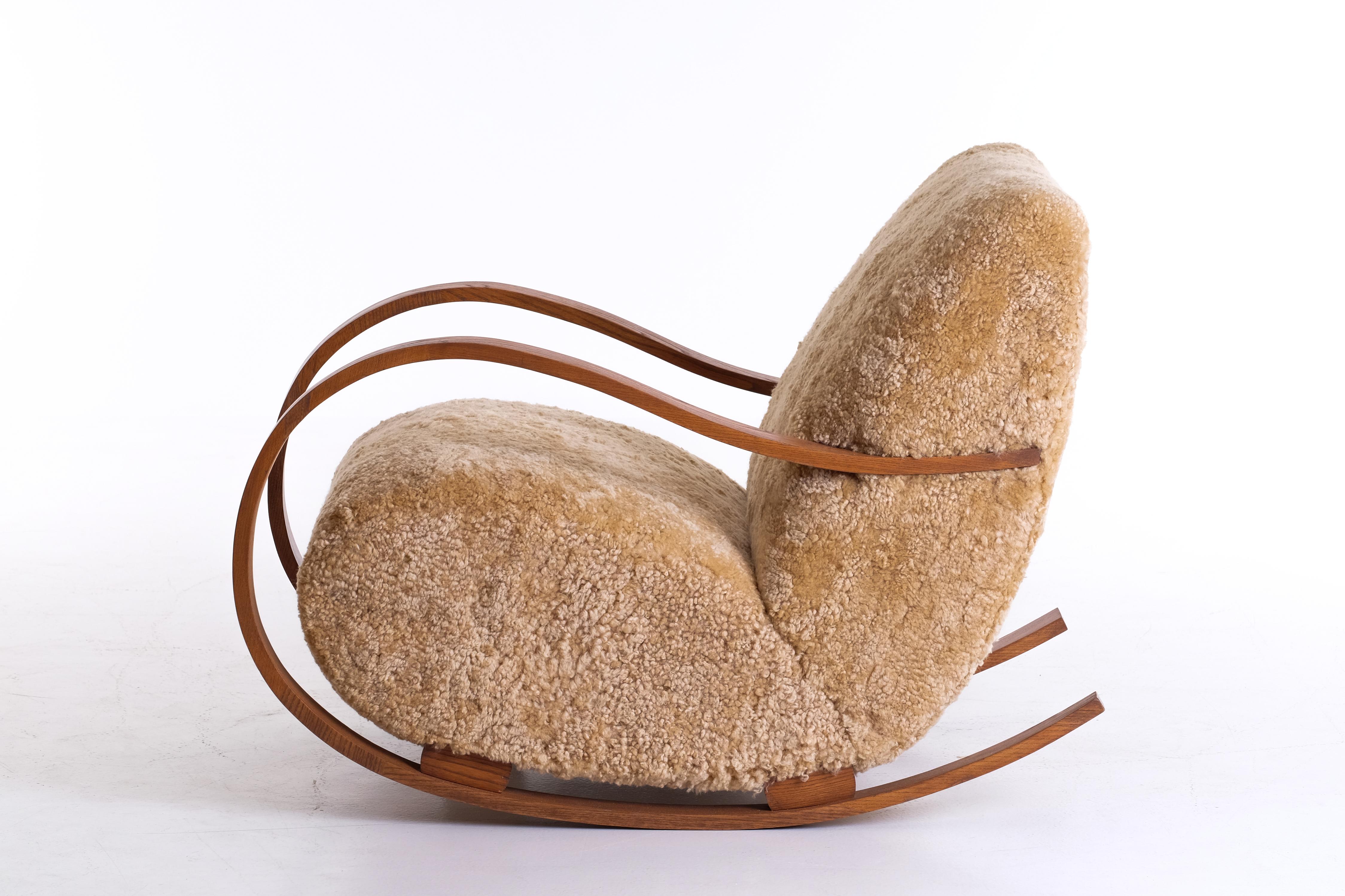 Swedish Rocking Chair in Sheepskin, 1940s For Sale 2