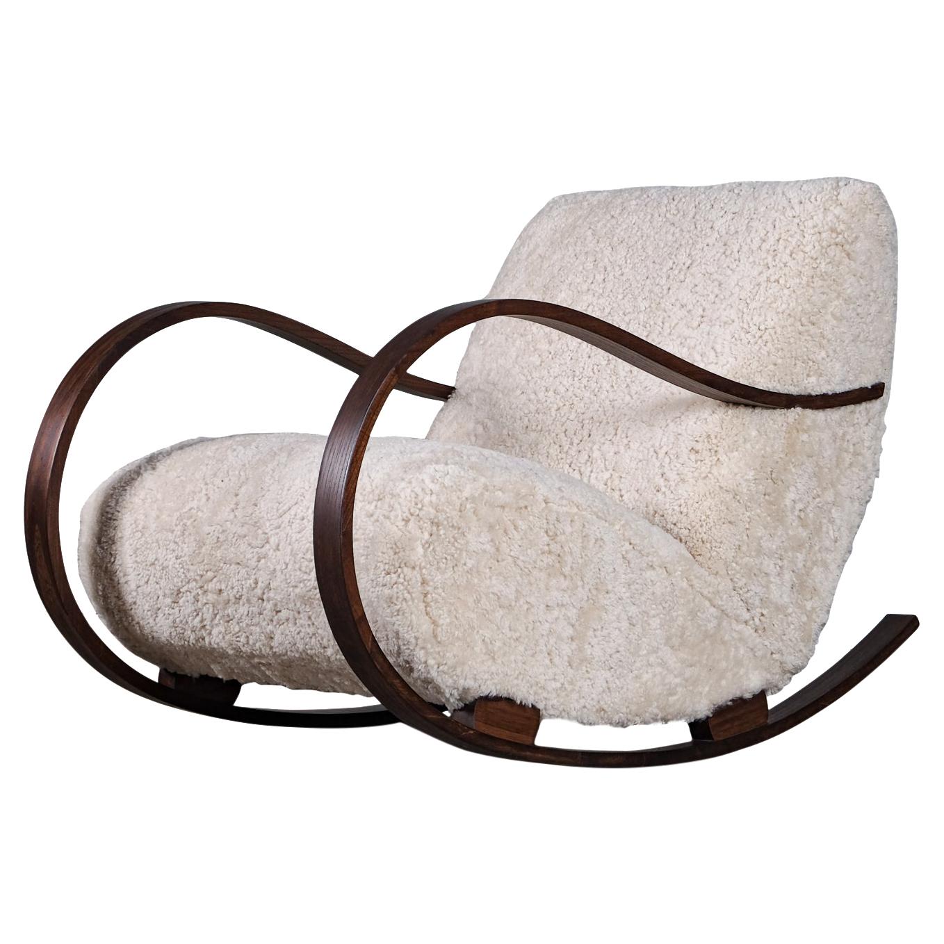 Swedish Rocking Chair in Sheepskin, 1940s