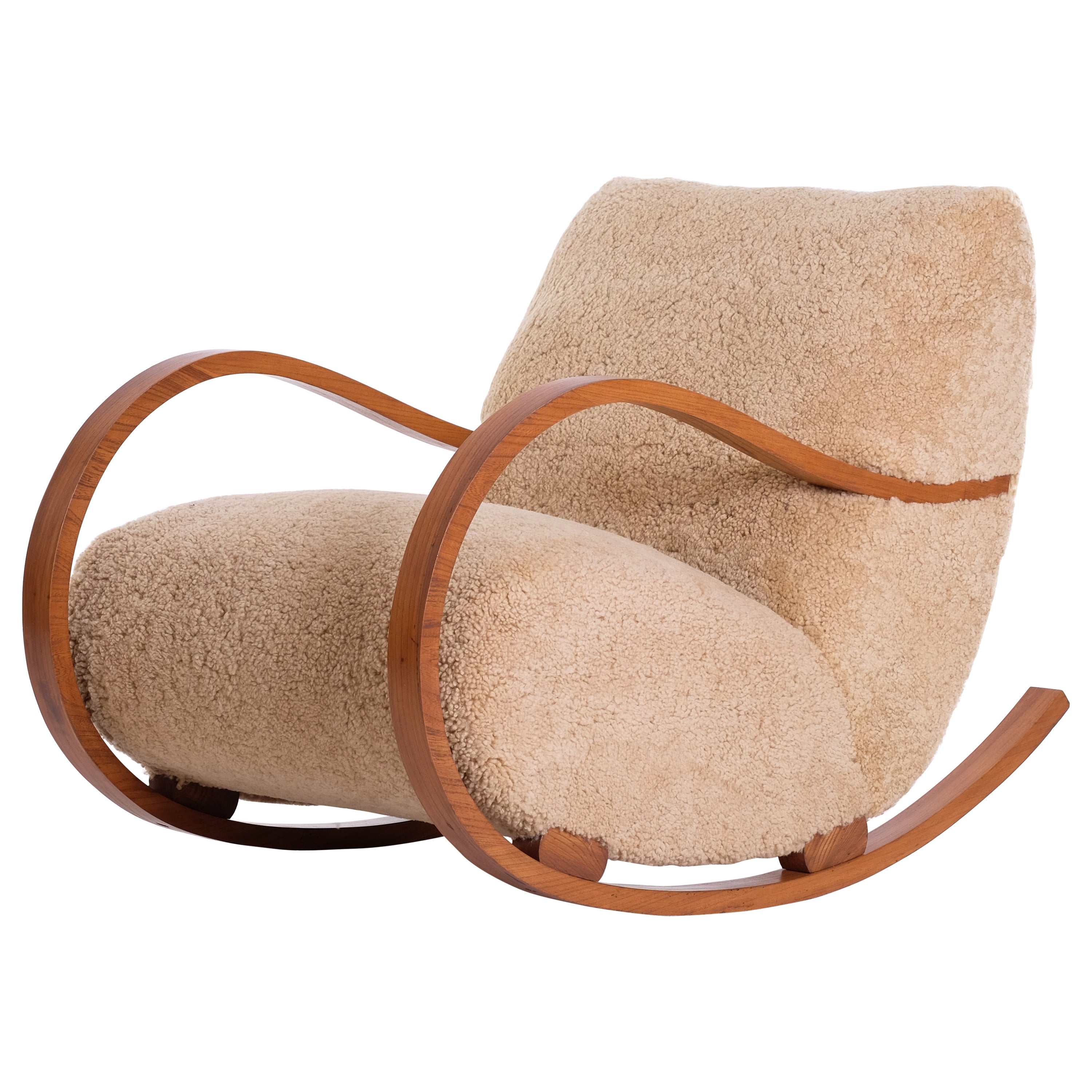 Fauteuil à bascule suédois en peau de mouton, années 1940