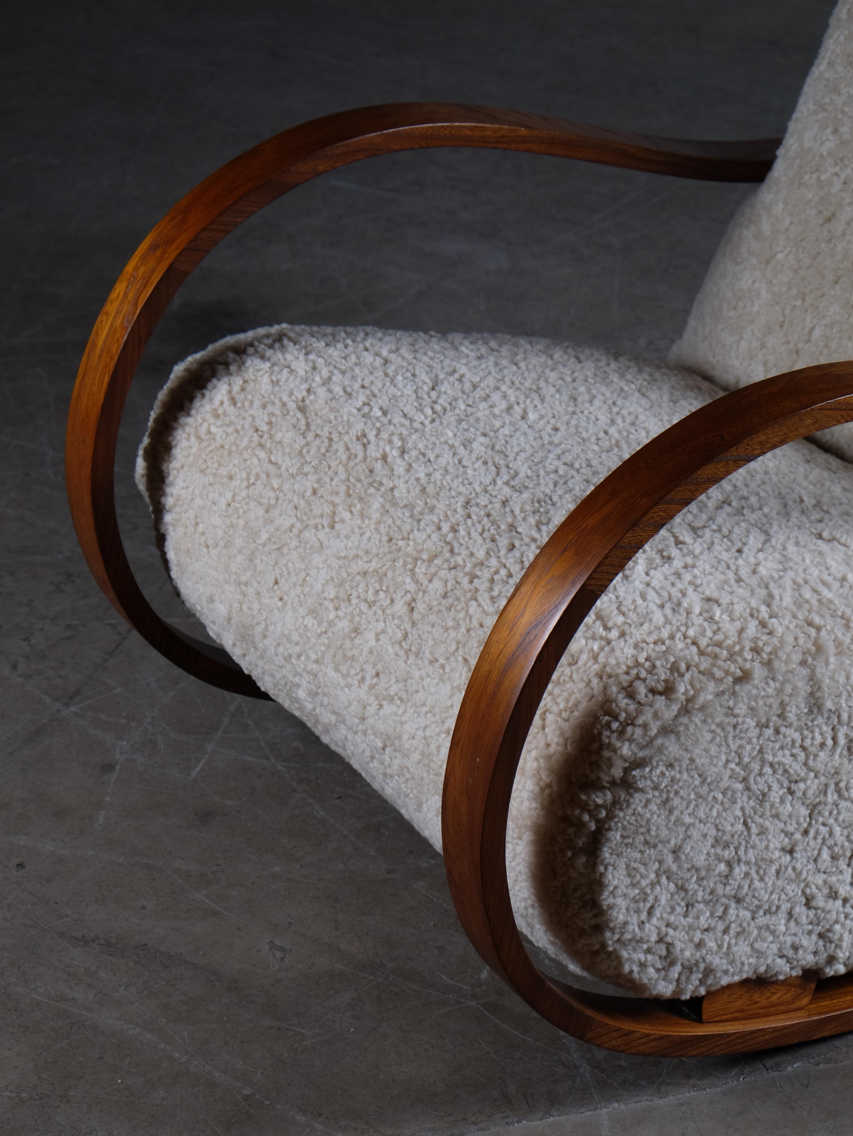 Swedish Rocking Chair in Sheepskin, 1950s For Sale 3