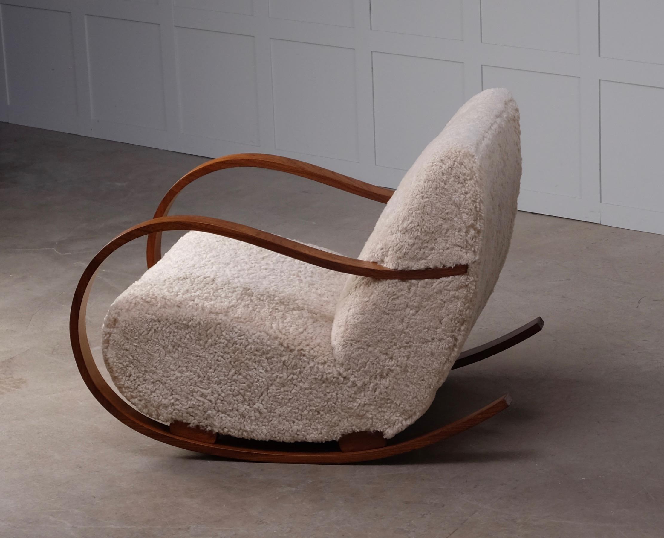 Scandinavian Modern Swedish Rocking Chair in Sheepskin, 1950s