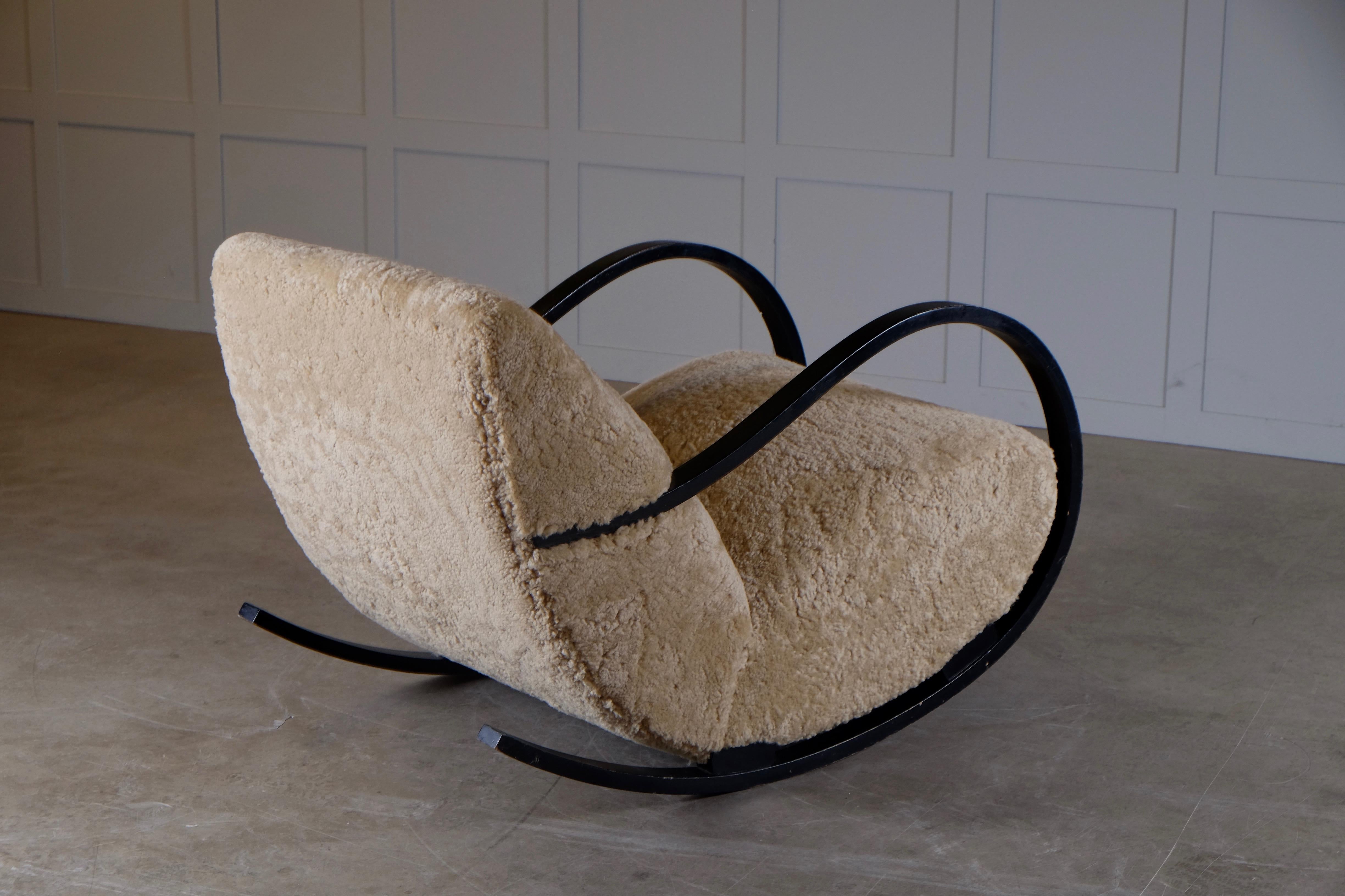 Swedish Rocking Chair in Sheepskin, 1950s For Sale 4