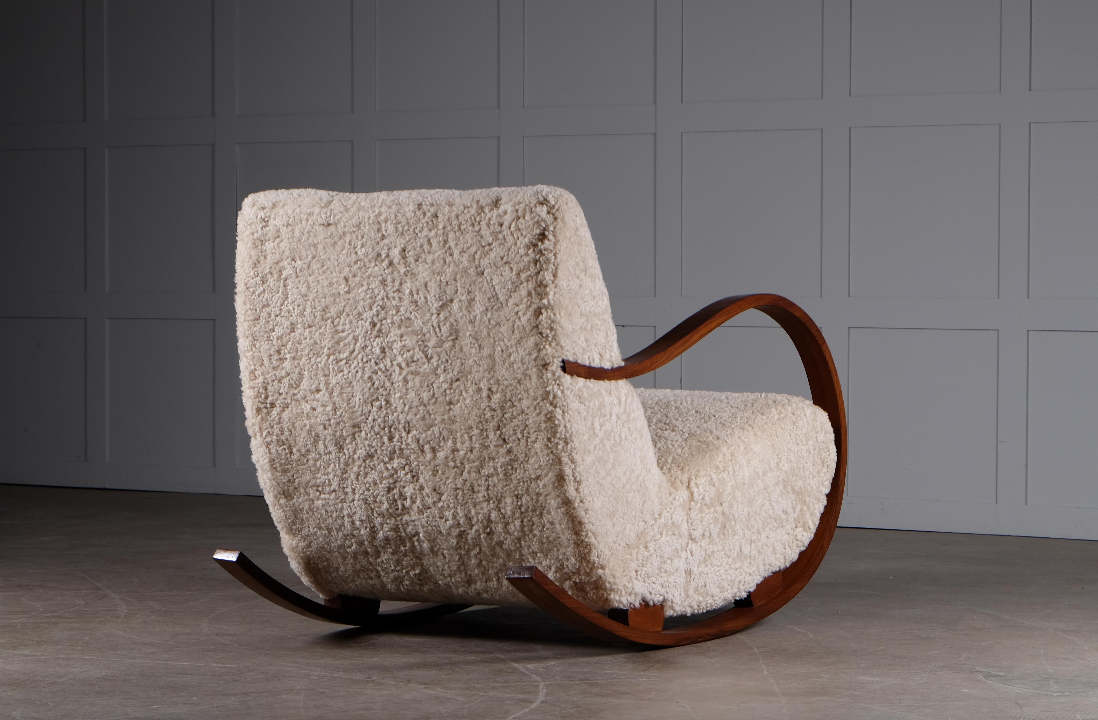 Swedish Rocking Chair in Sheepskin, 1950s For Sale 2