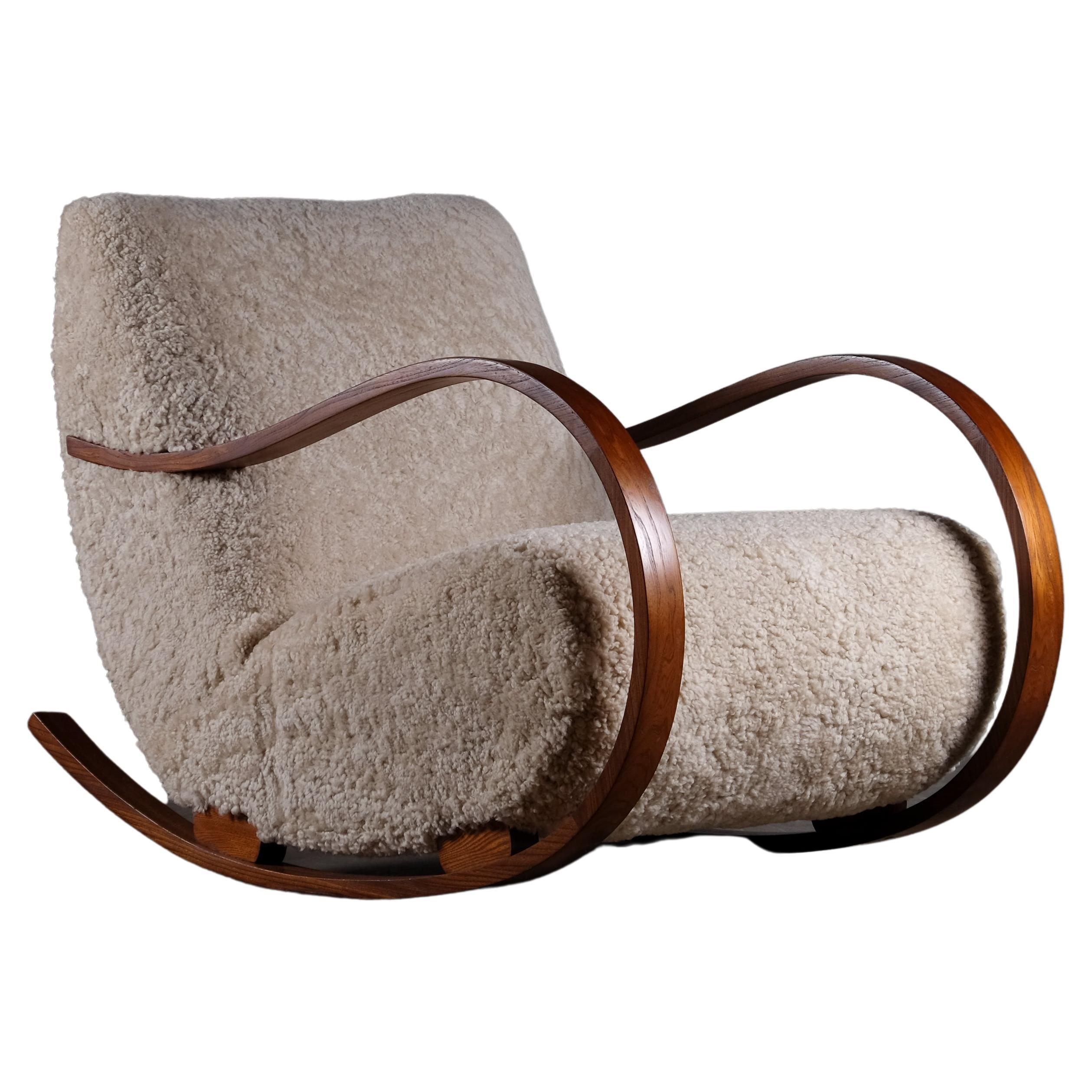 Swedish Rocking Chair in Sheepskin, 1950s For Sale