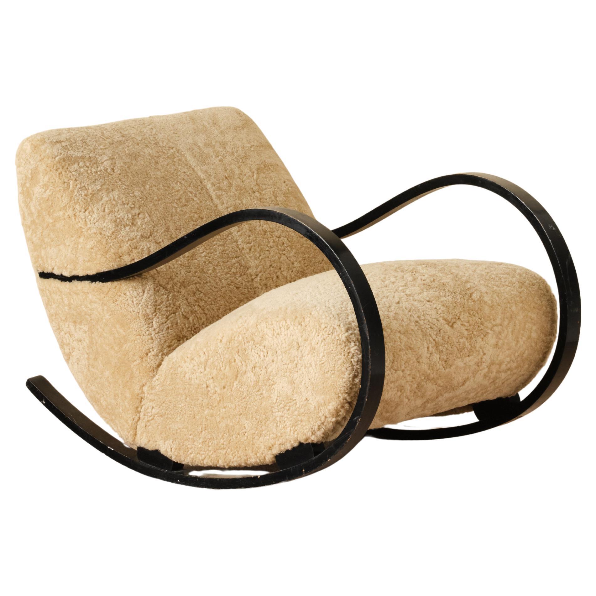 Swedish Rocking Chair in Sheepskin, 1950s