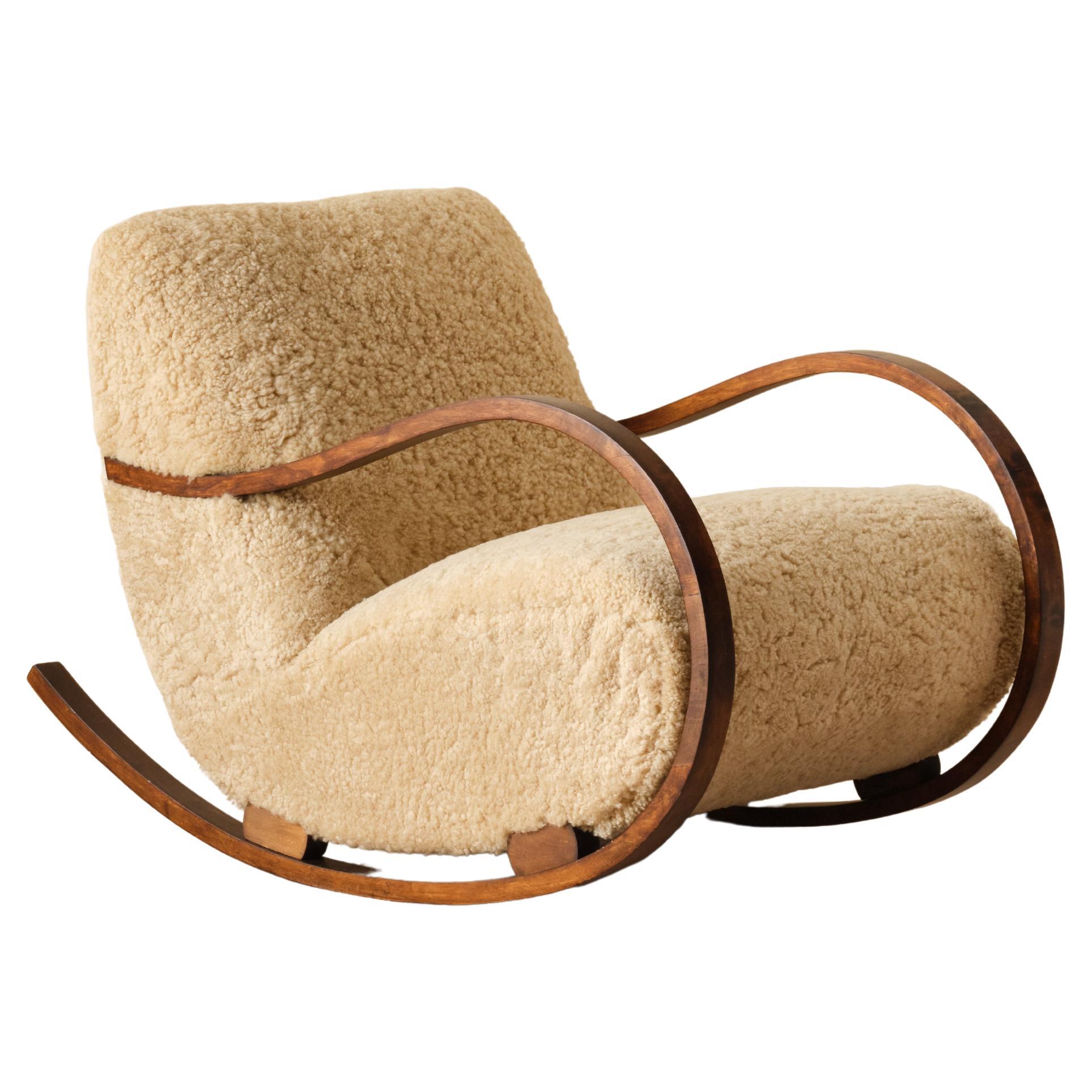 Swedish Rocking Chair in Sheepskin, 1950s