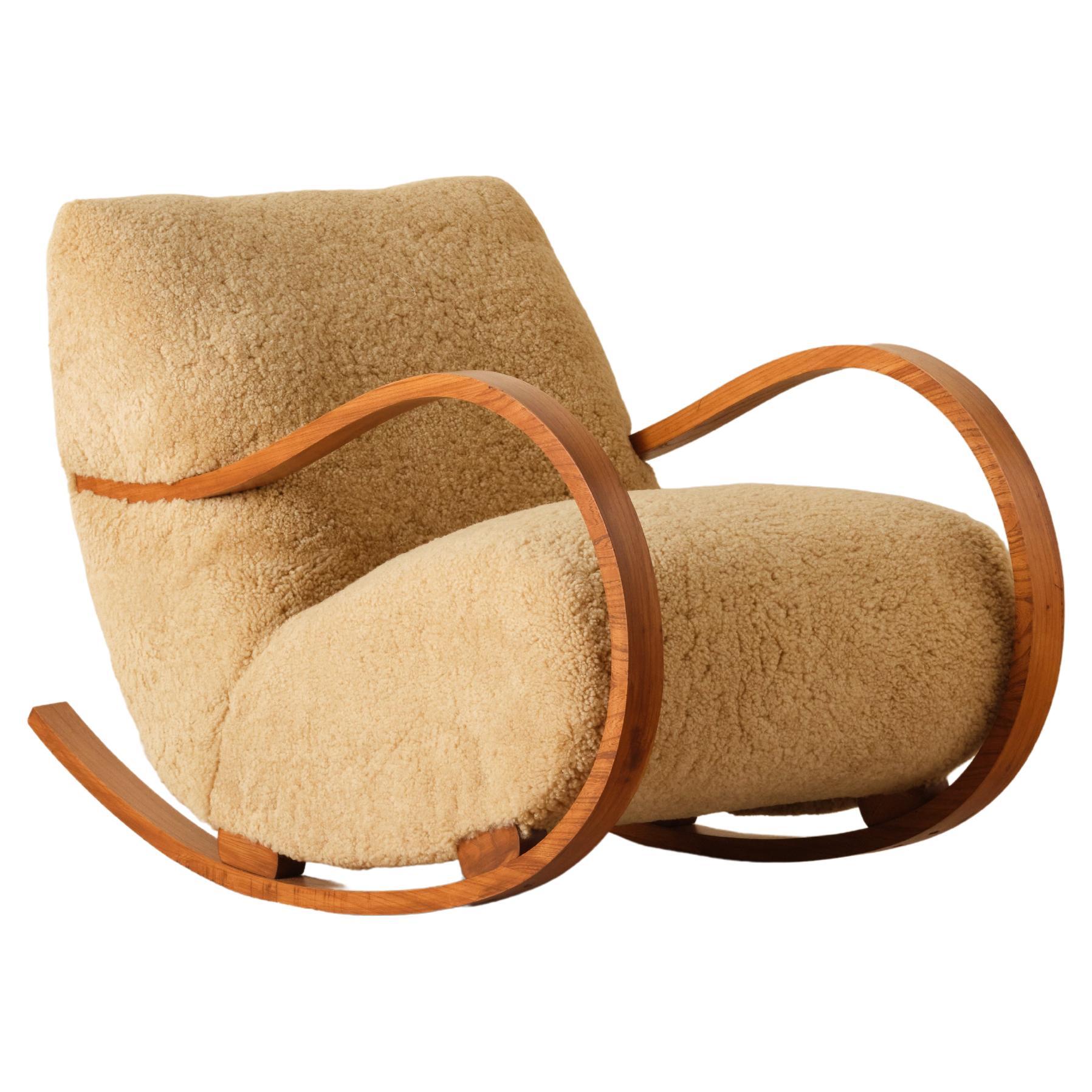 Swedish Rocking Chair in Sheepskin, 1950s For Sale