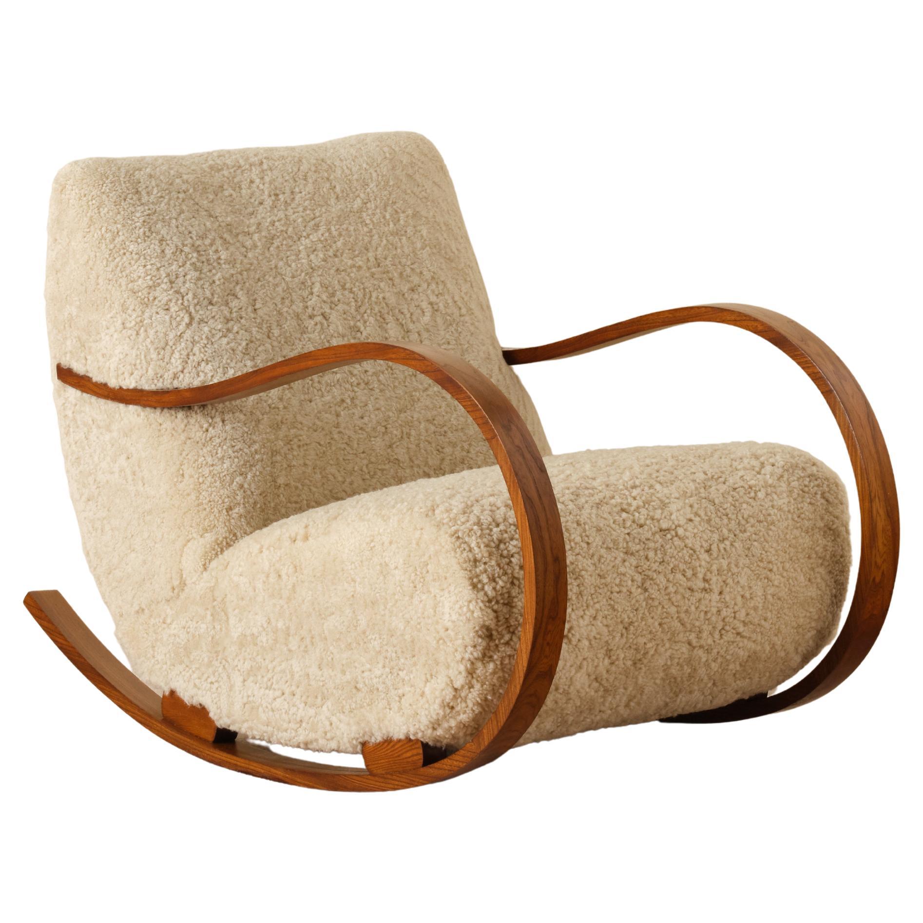 Swedish Rocking Chair in Sheepskin, 1950s