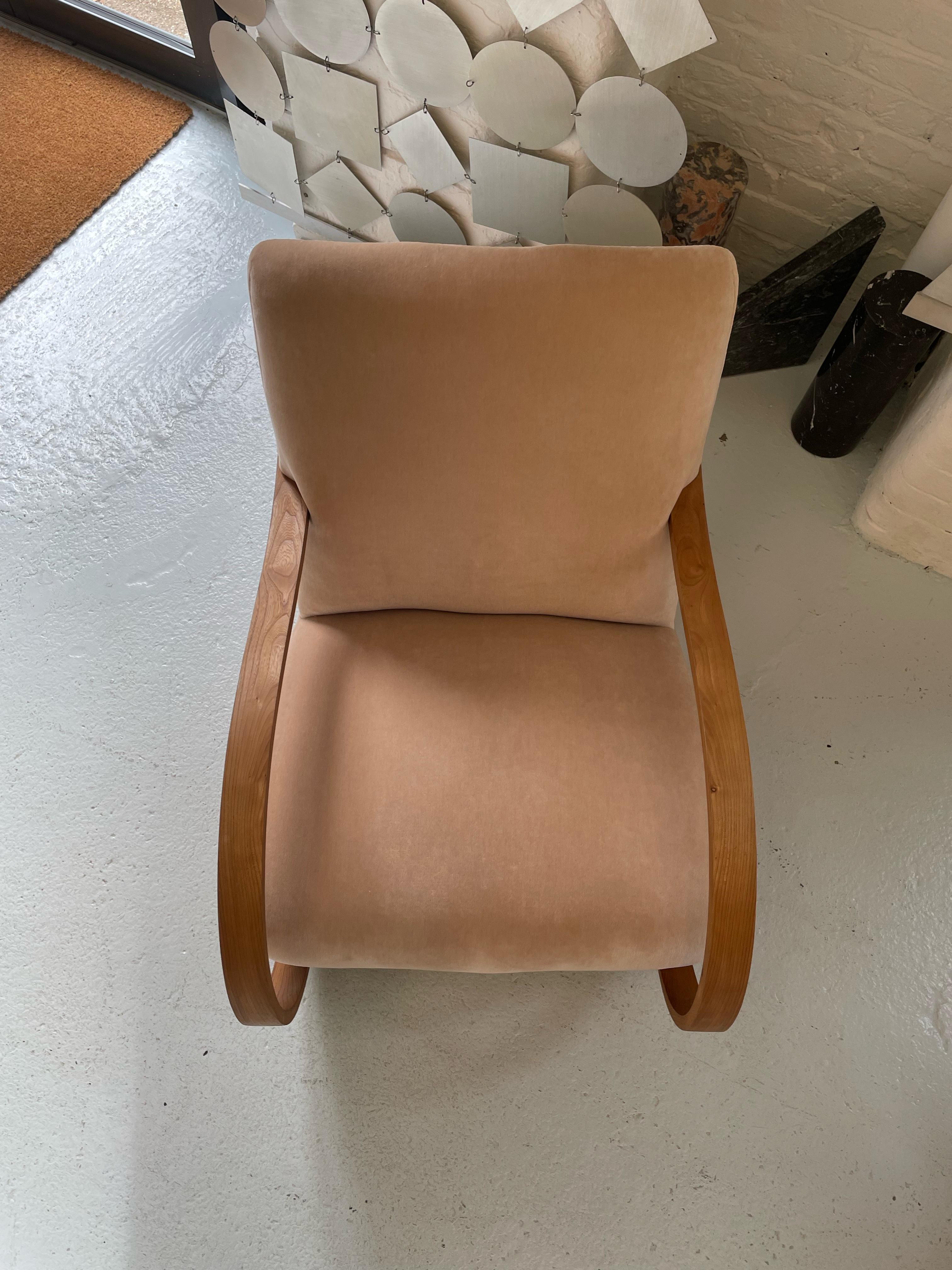 Wood Swedish Rocking Chair in Pink Velvet For Sale