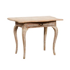 Swedish Rococo 1780s Painted Table with Serpentine Front and Distressed Finish