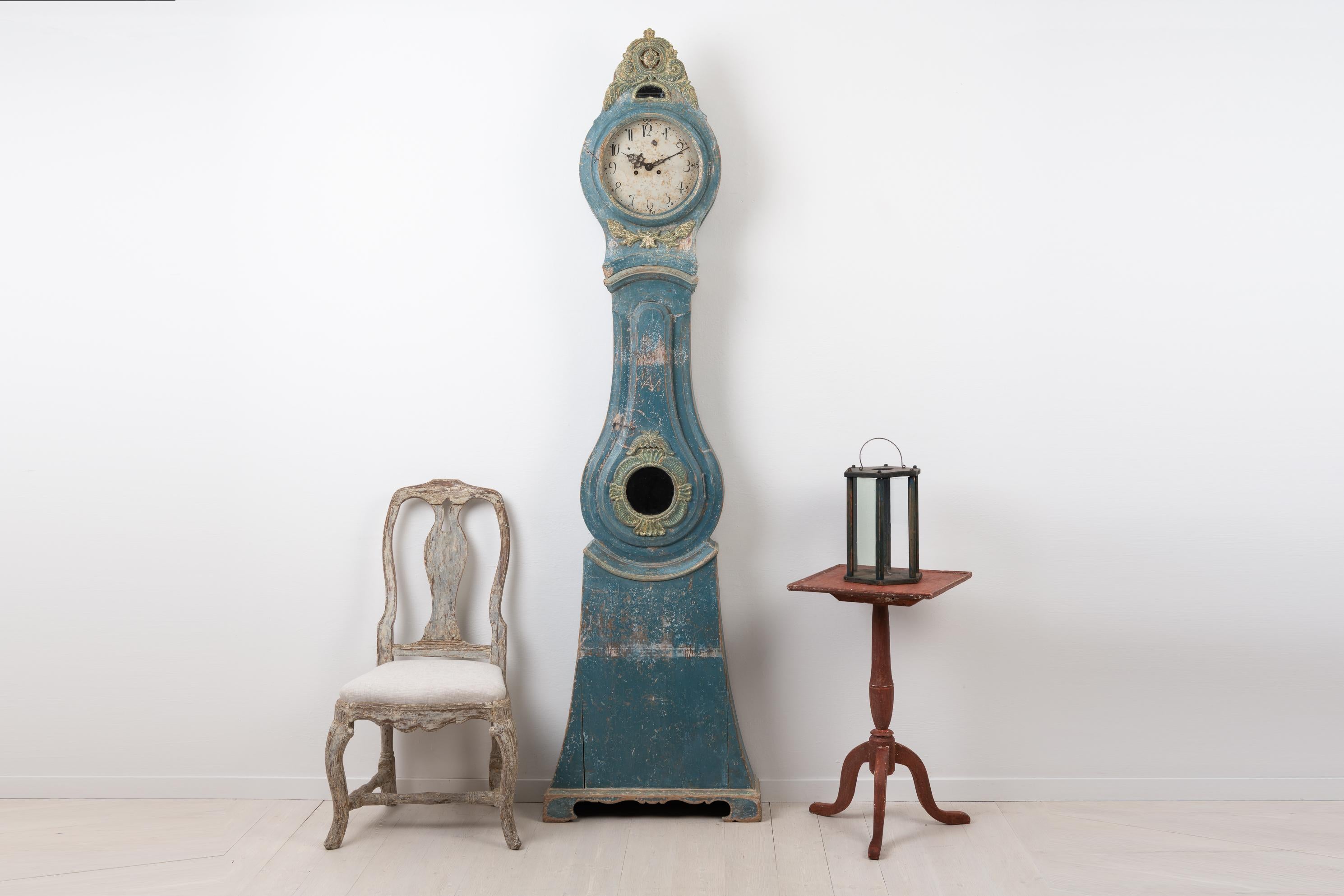 Hand-Crafted Swedish Rococo and Neoclassical Blue Long Case Clock