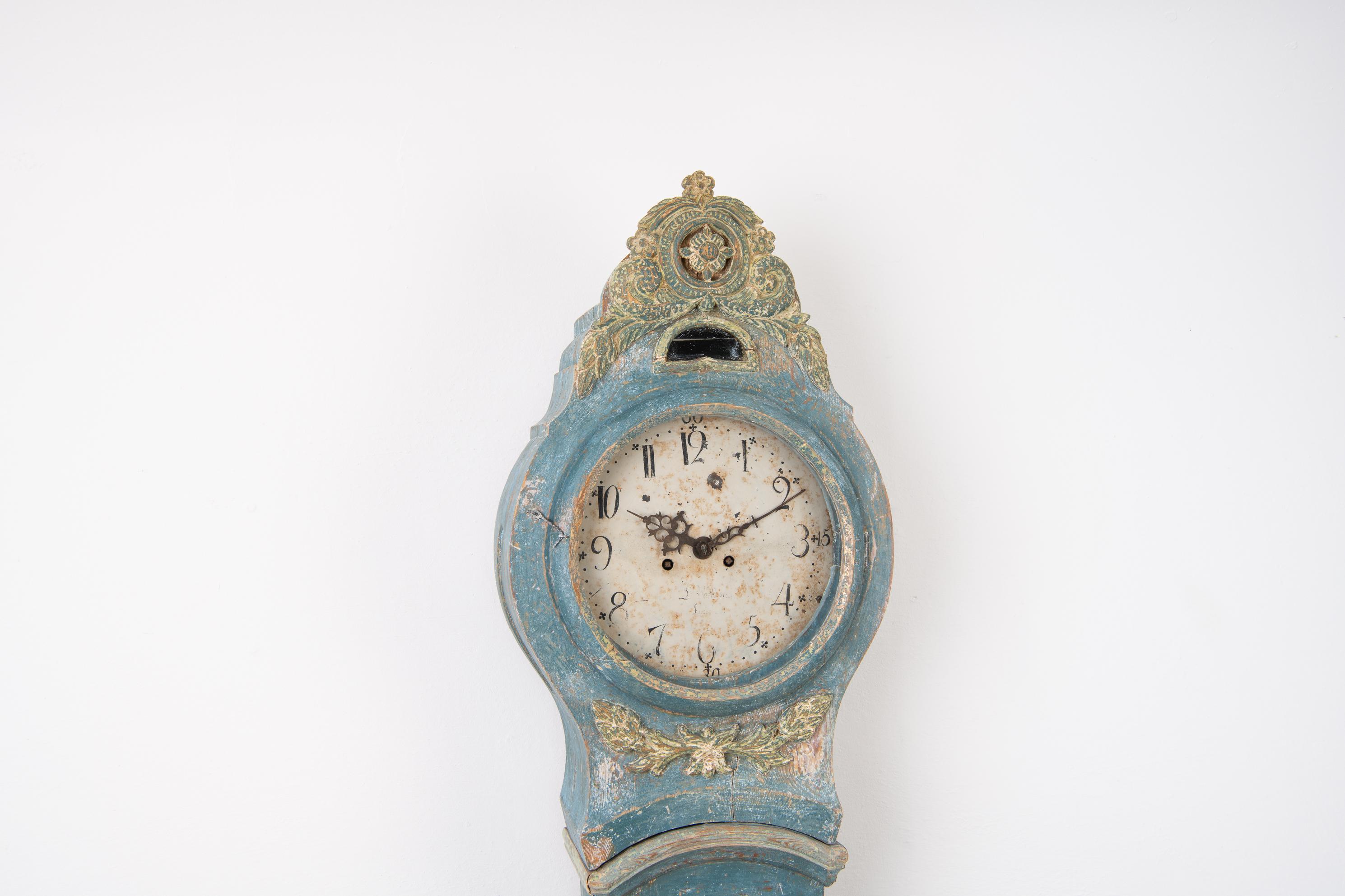 Swedish Rococo and Neoclassical Blue Long Case Clock 2