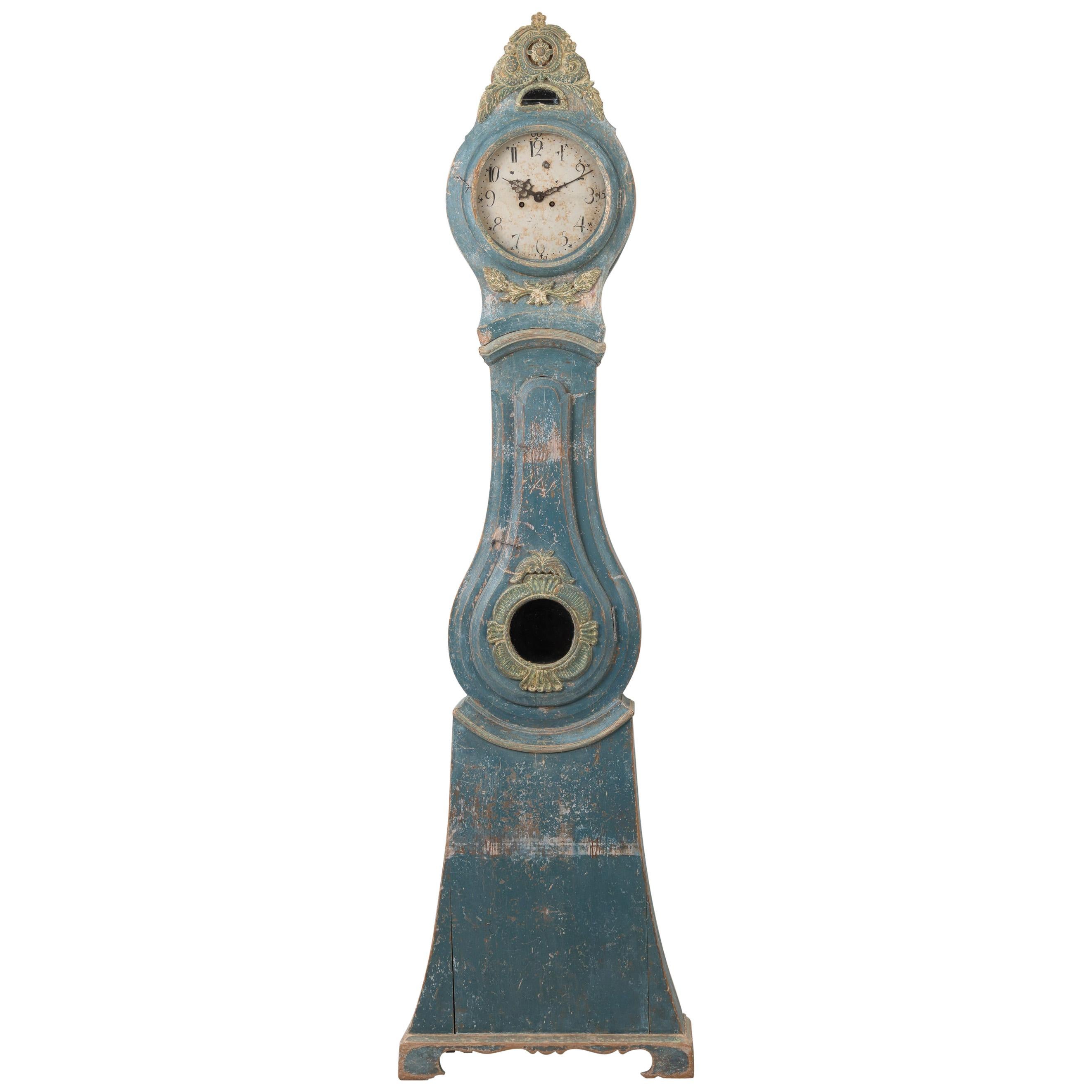 Swedish Rococo and Neoclassical Blue Long Case Clock