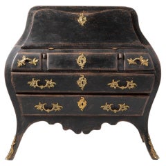 Swedish Rococo Black Painted Fall Front Bureau, Circa 1770