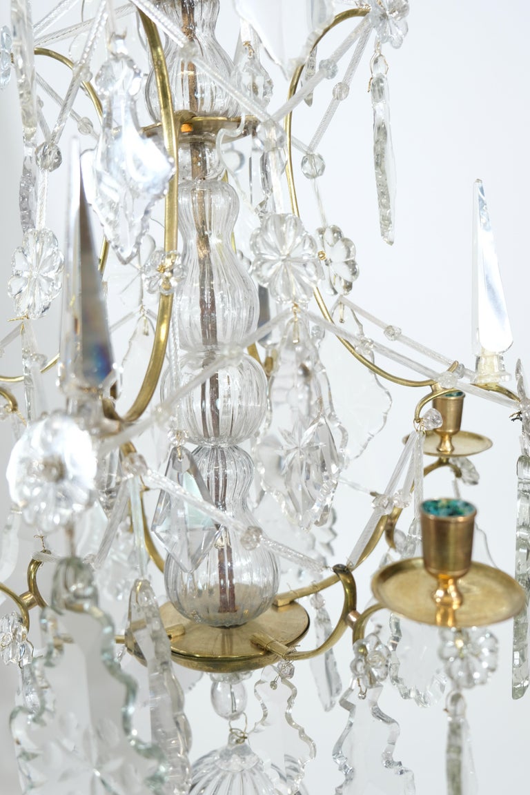 Swedish Rococo Brass and Cut-Glass Chandelier, 18th C For Sale at 1stDibs