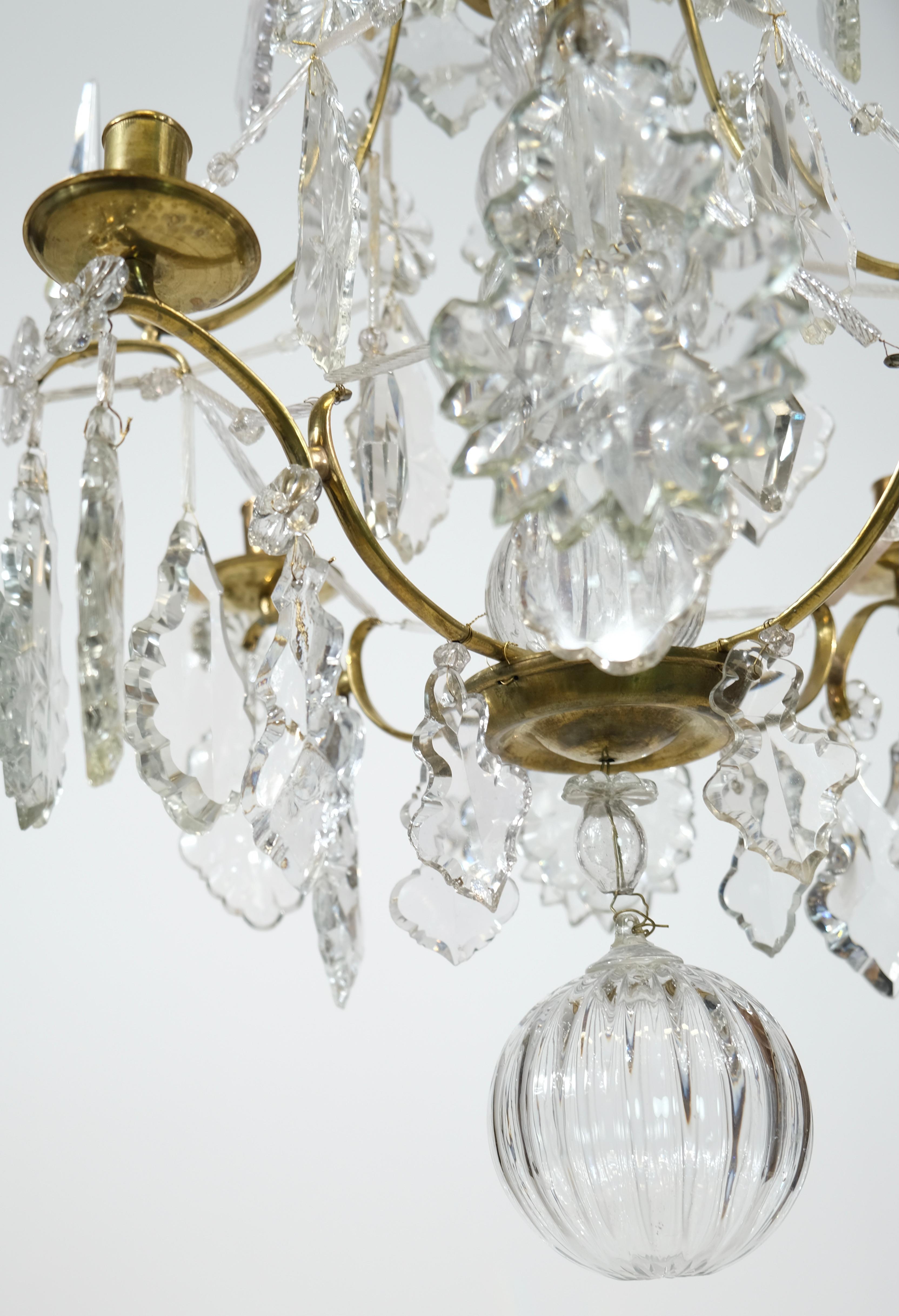 Swedish Rococo Brass and Cut-Glass Chandelier, 18th C 6