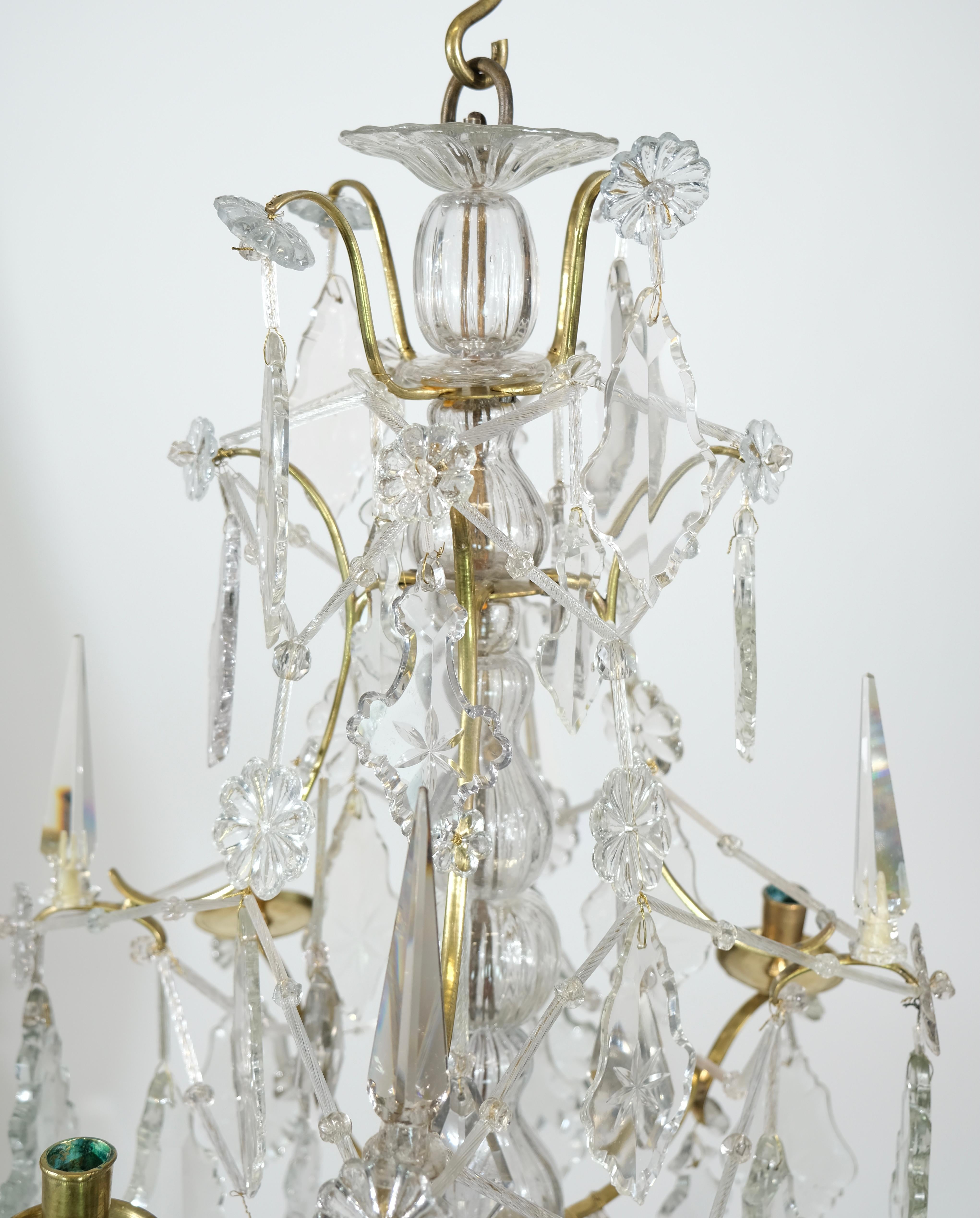 Swedish Rococo Brass and Cut-Glass Chandelier, 18th C 8