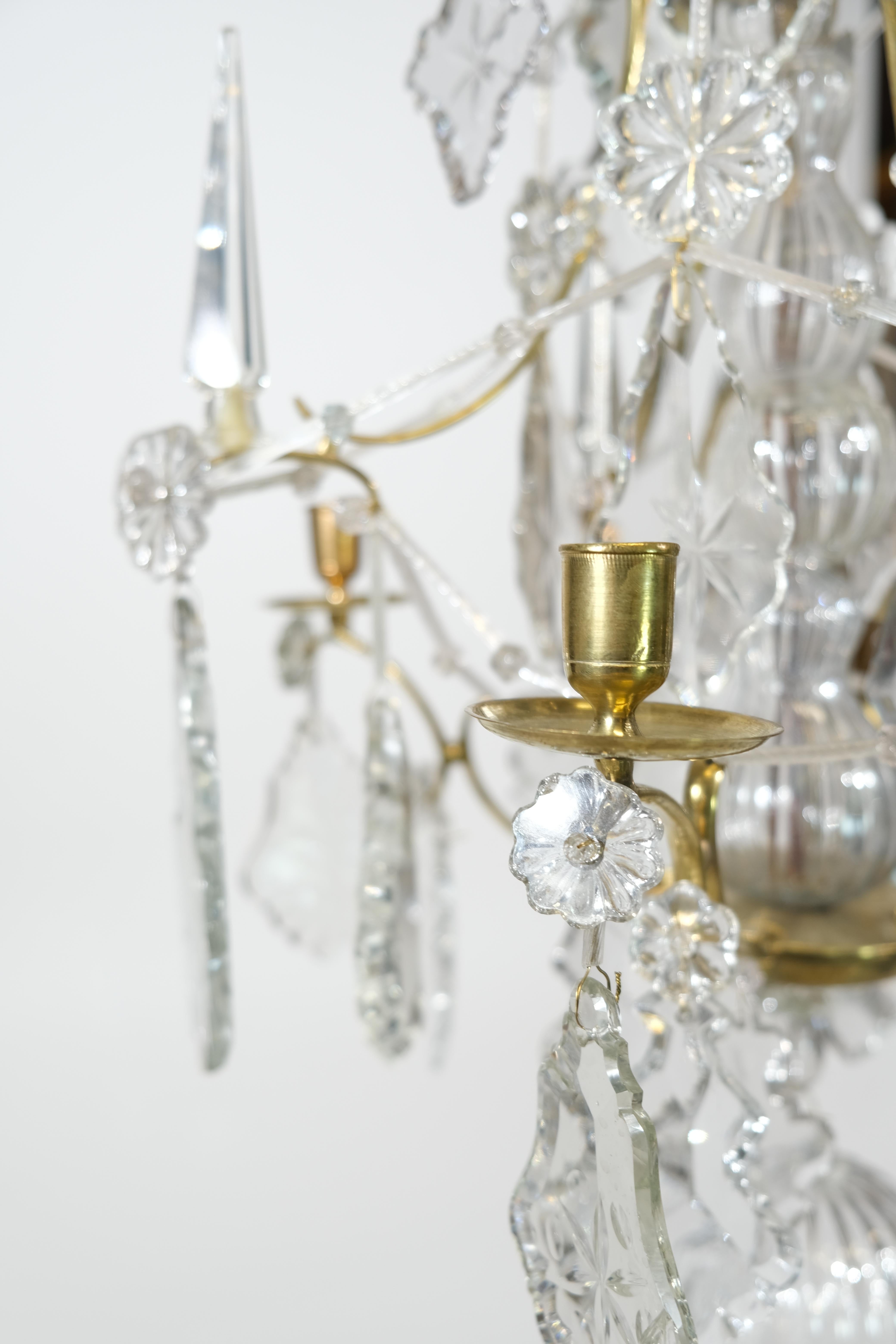 Swedish Rococo Brass and Cut-Glass Chandelier, 18th C In Good Condition In Stockholm, SE