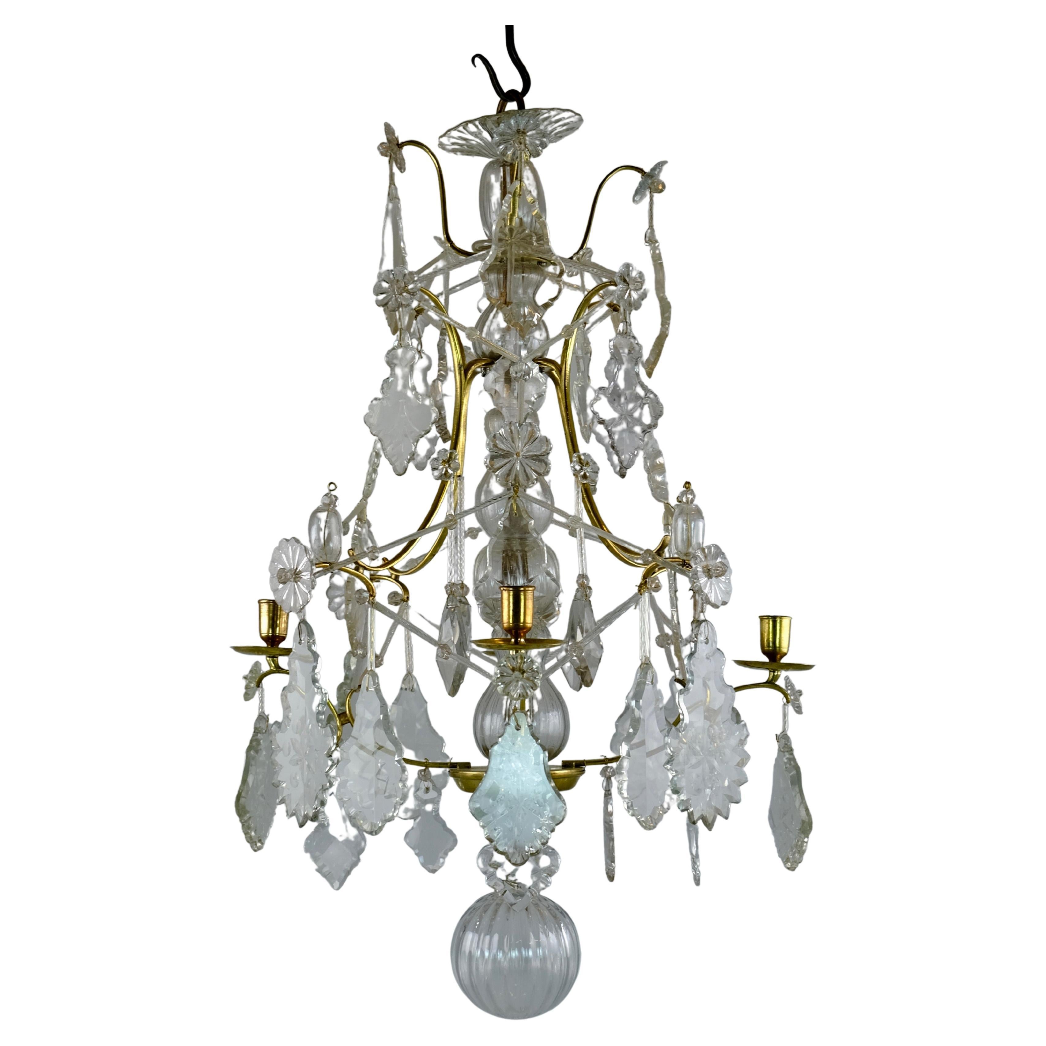 Swedish Rococo Brass and Cut-Glass Chandelier, 18th c. For Sale at 1stDibs
