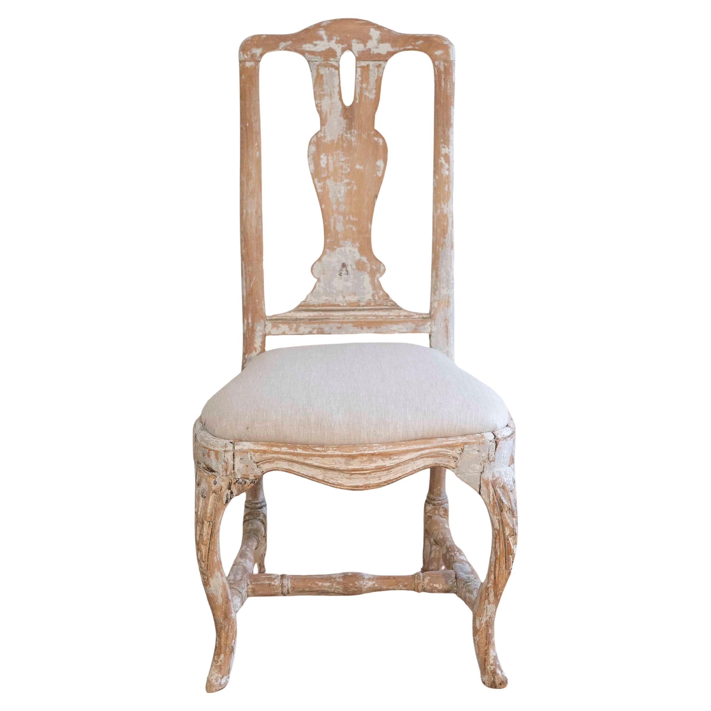 Swedish Rococo Chair from Stockholm with Scraped Original Paint, Circa 1760