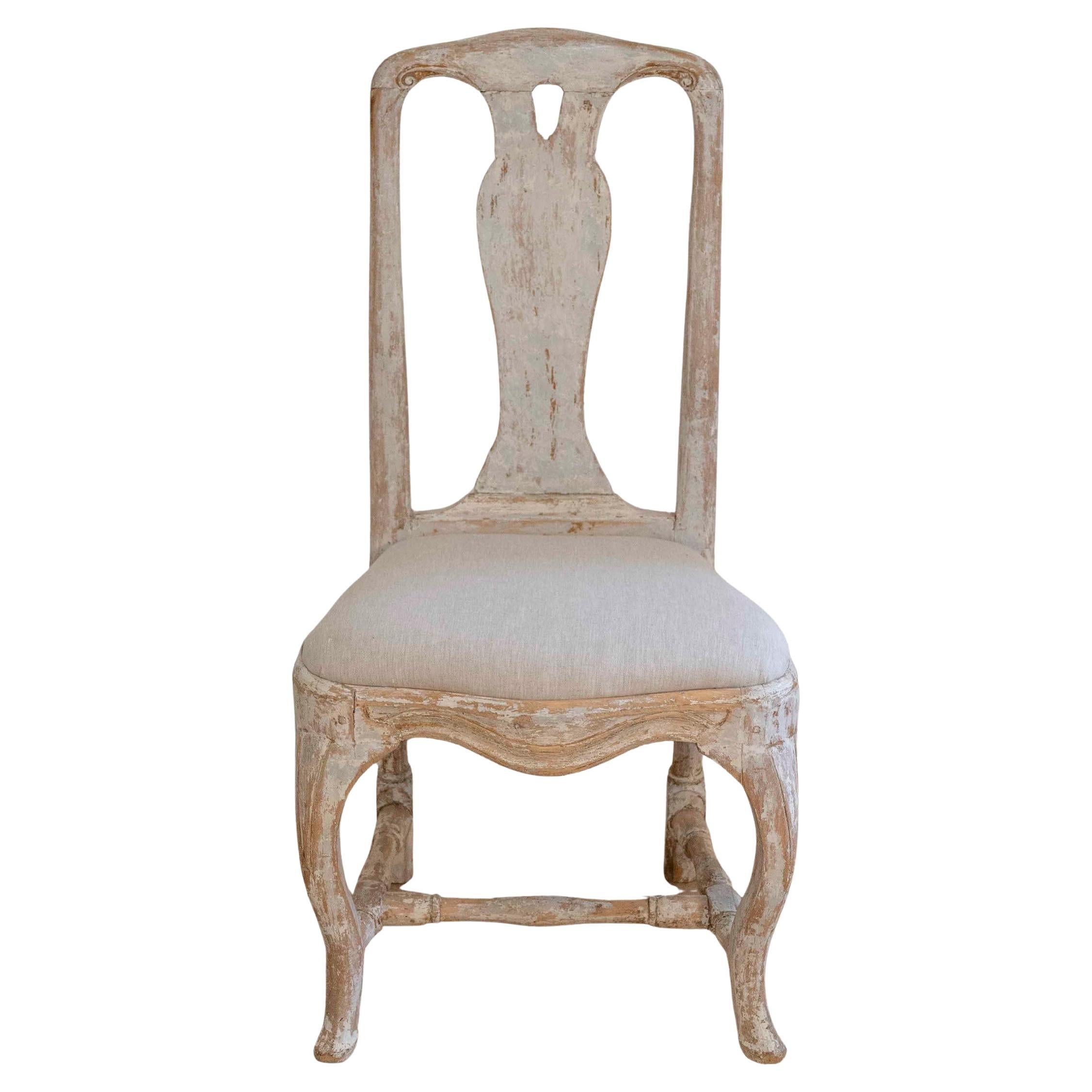 Swedish Rococo Chair from Stockholm with Scraped Original Paint, Circa 1760