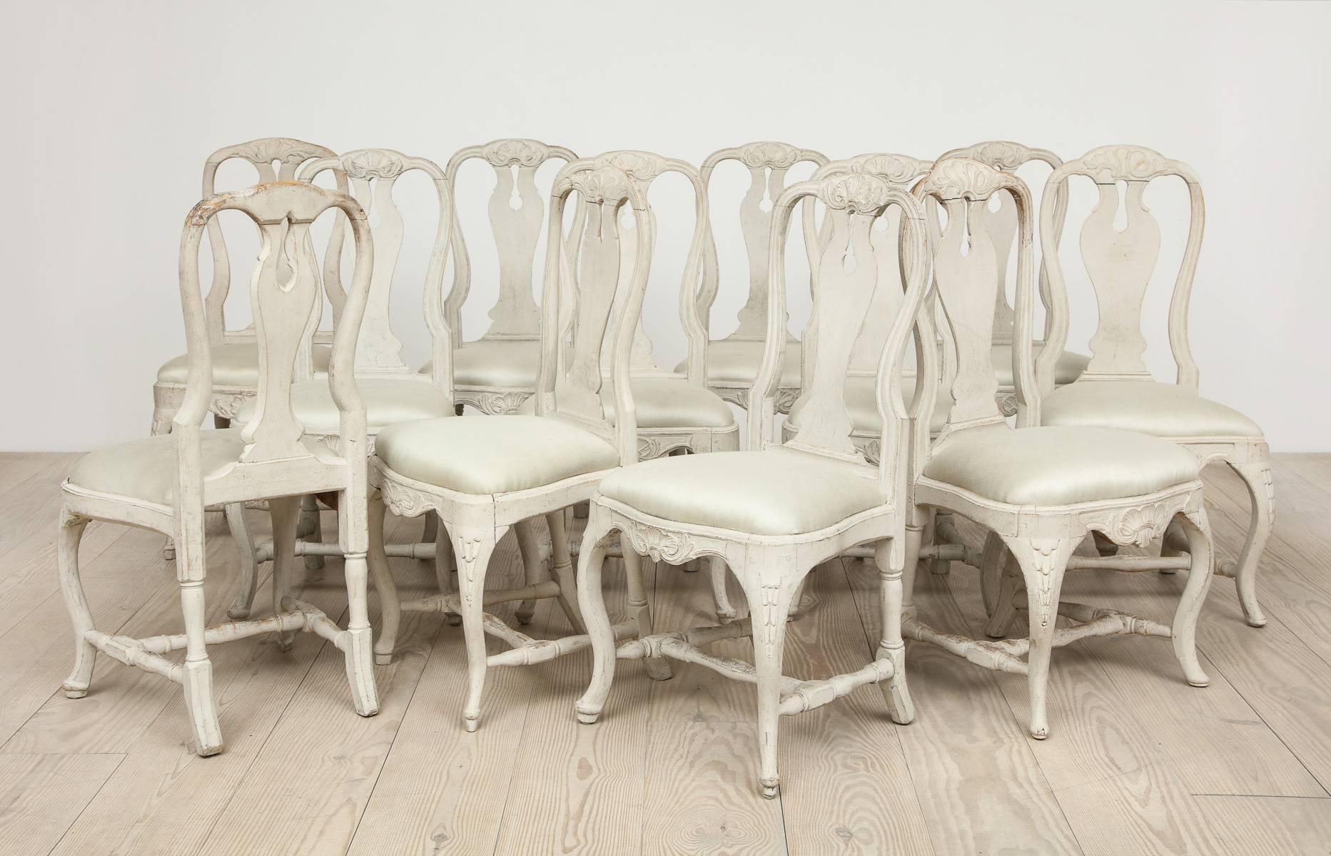 Swedish Rococo Dining Chairs, Set of 12, circa 1765 3