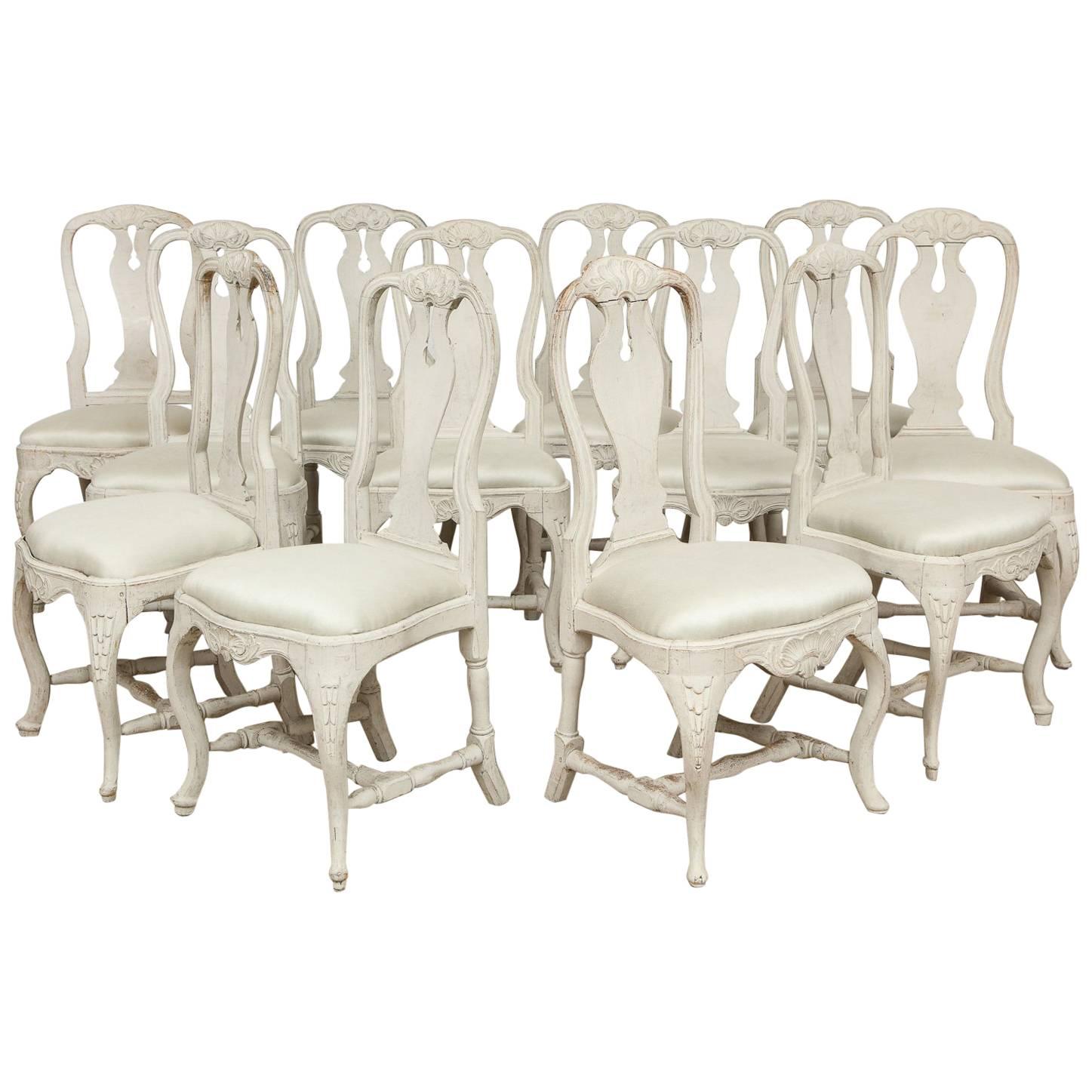 Swedish Rococo Dining Chairs, Set of 12, circa 1765