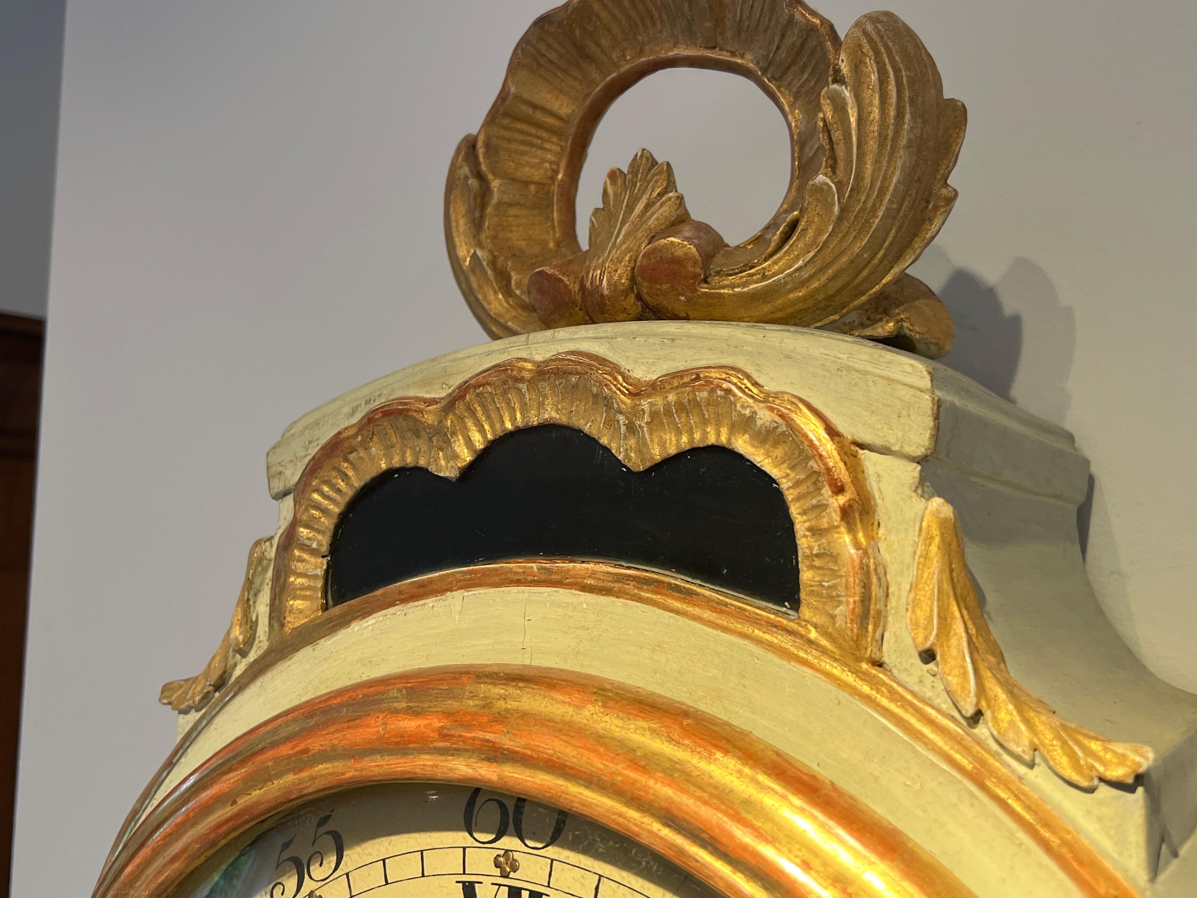 Gilt Swedish Rococo Longcase Clock signed Petter Södermann Stockholm For Sale