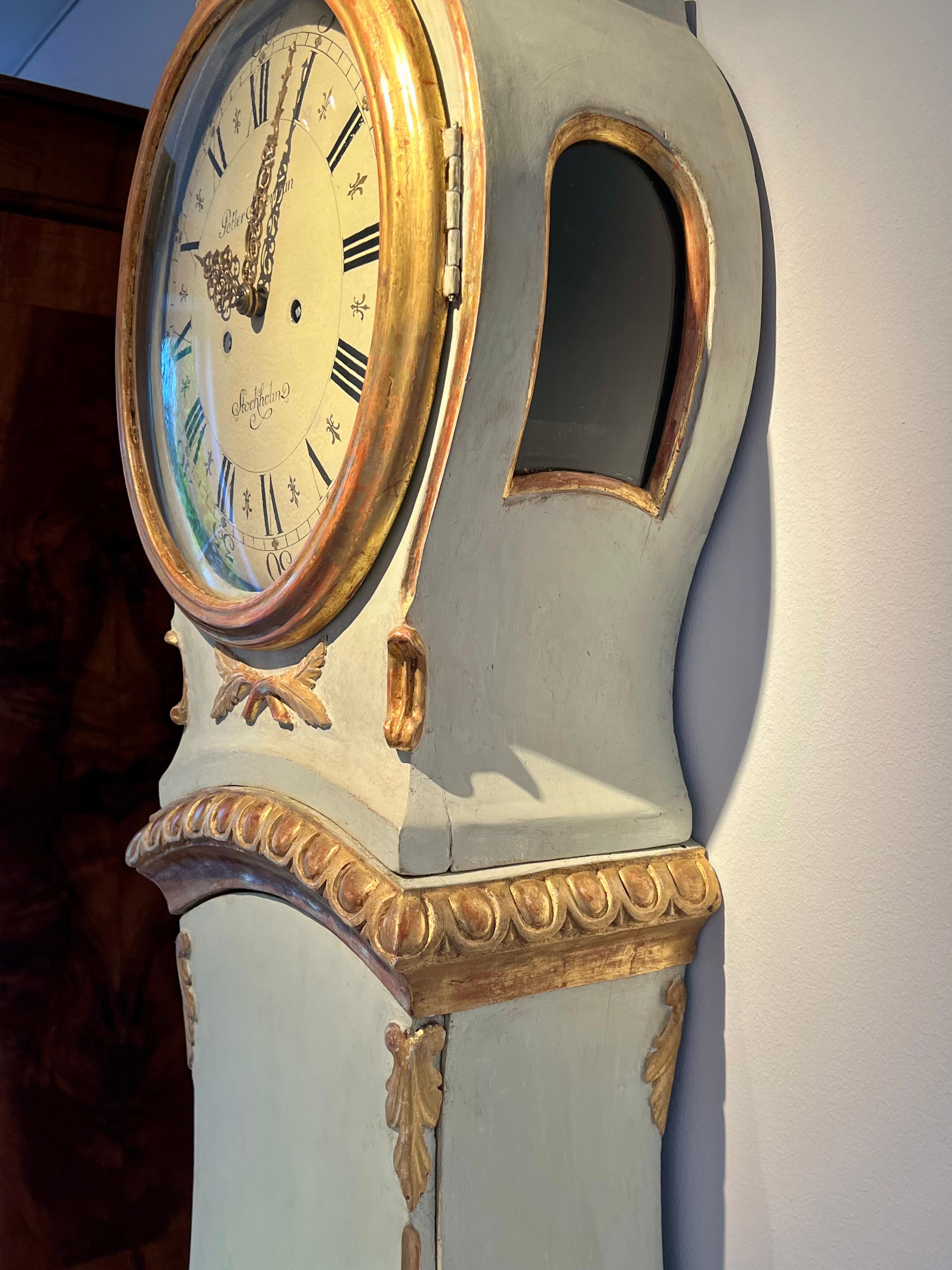 Late 18th Century Swedish Rococo Longcase Clock signed Petter Södermann Stockholm For Sale