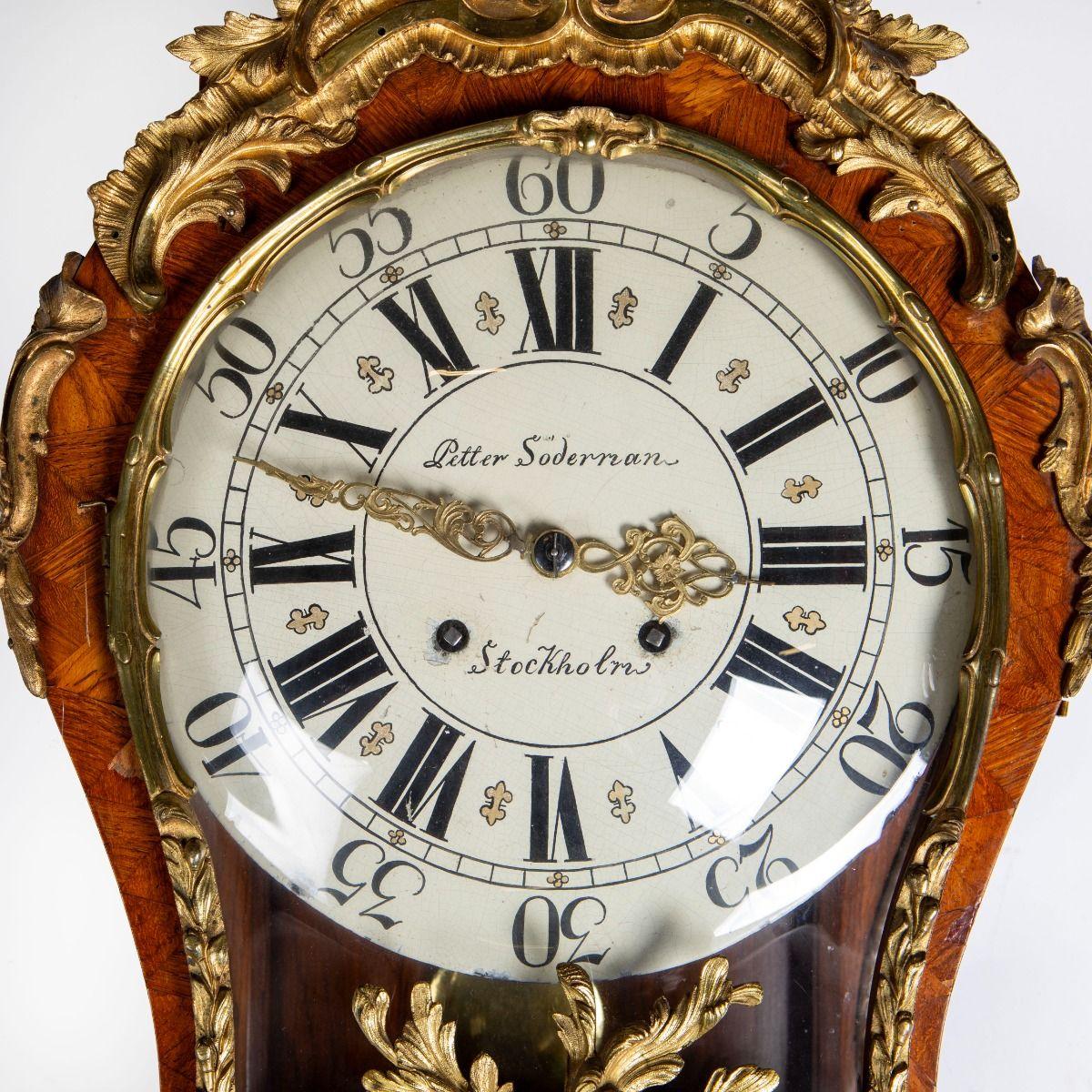 Gilt Swedish Rococo Ormolu Bracket Clock by Petter Söderman, Stockholm For Sale