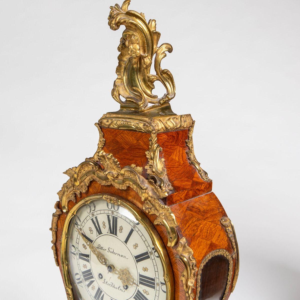 Bronze Swedish Rococo Ormolu Bracket Clock by Petter Söderman, Stockholm For Sale