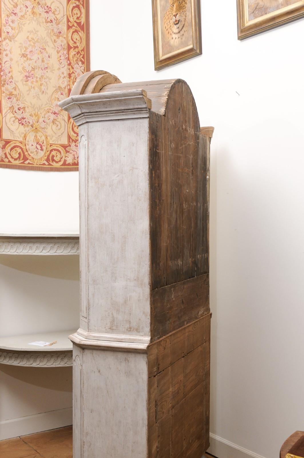 Swedish Rococo Period 1760s Painted Cabinet with Bonnet Top and Glass Doors 6