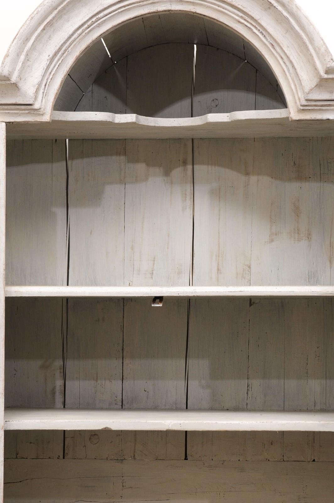 Swedish Rococo Period 1760s Painted Cabinet with Bonnet Top and Glass Doors 1