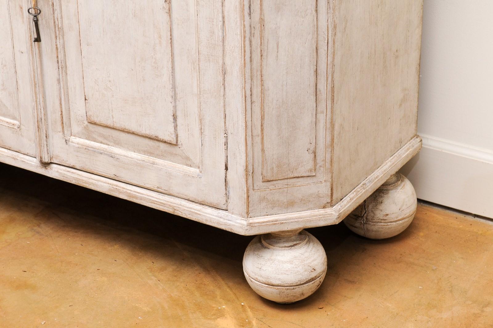 Swedish Rococo Period 1760s Painted Cabinet with Bonnet Top and Glass Doors 4