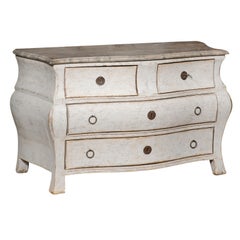 Swedish Rococo Period 1760s Painted Wood Bombé Chest with Four Drawers