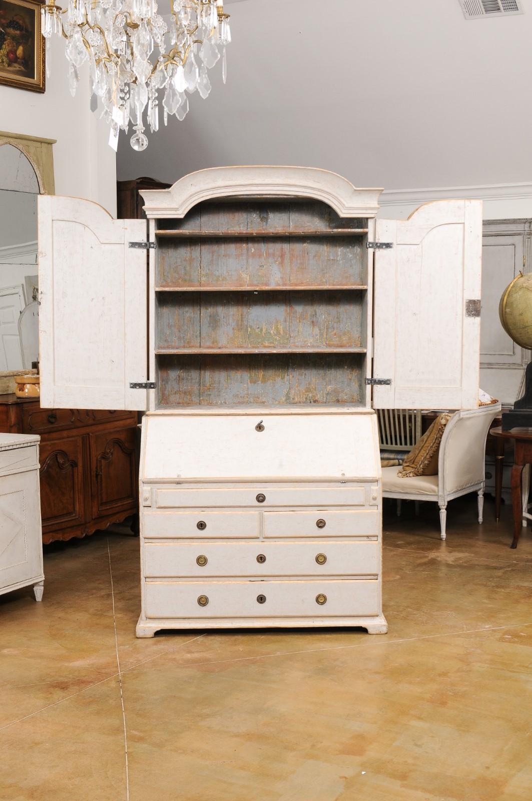 Swedish Rococo Period 1790s Painted Two-Part Secretary with Slanted Front Desk For Sale 8