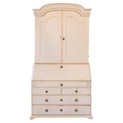 Swedish Rococo Period 1790s Painted Two-Part Secretary with Slanted Front Desk